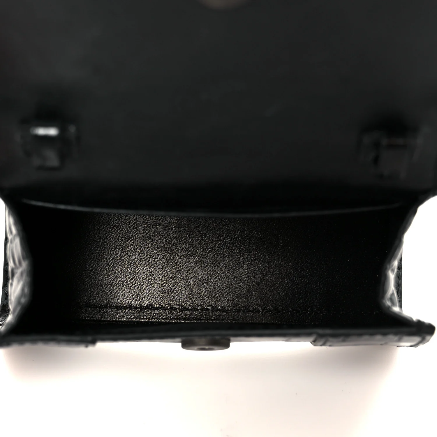 Shiny Calfskin Monochrome Crocodile Embossed Hourglass Top Handle Bag Mini Black