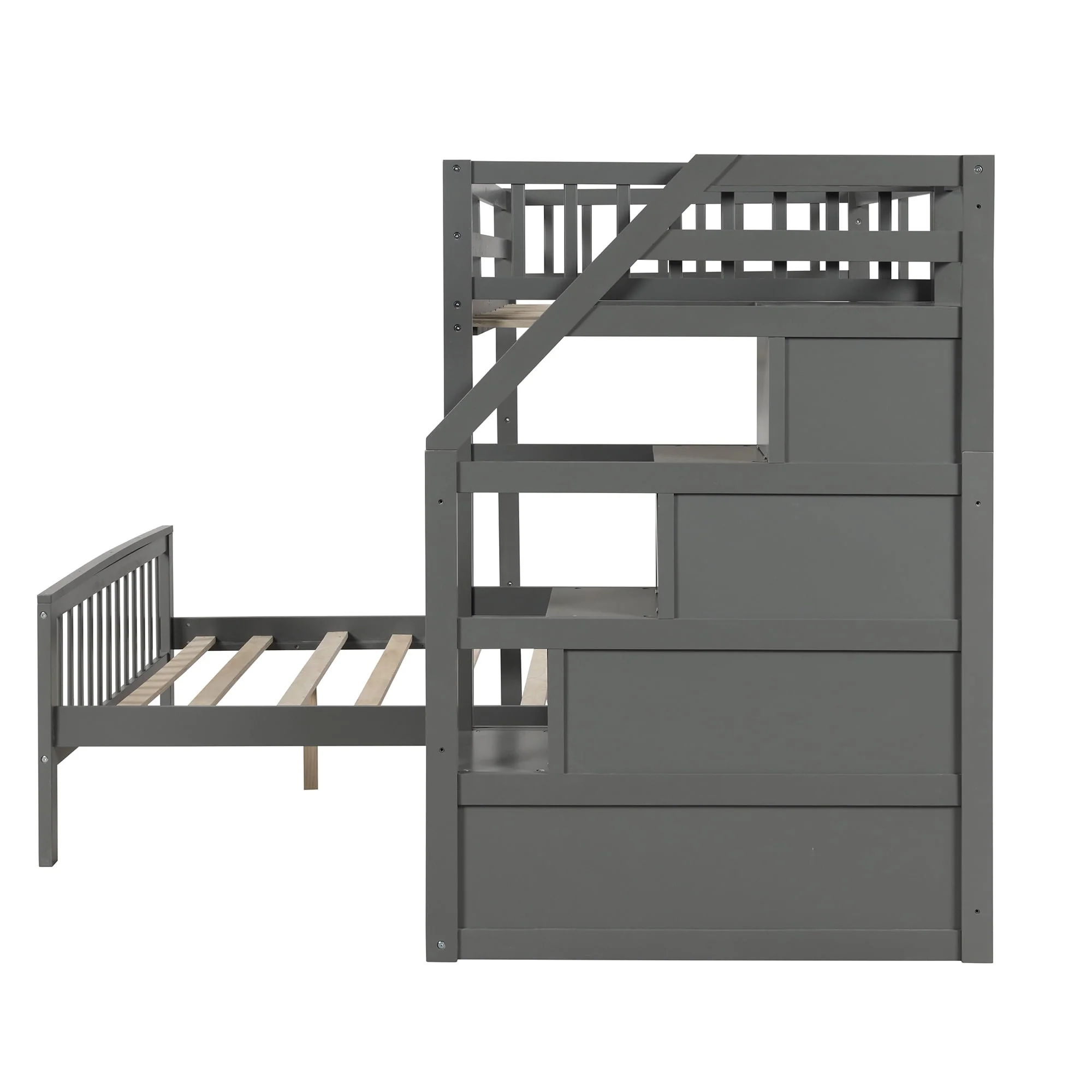 Wood Stairway Twin Loft Bed with Full Platform and Drawer Image 10
