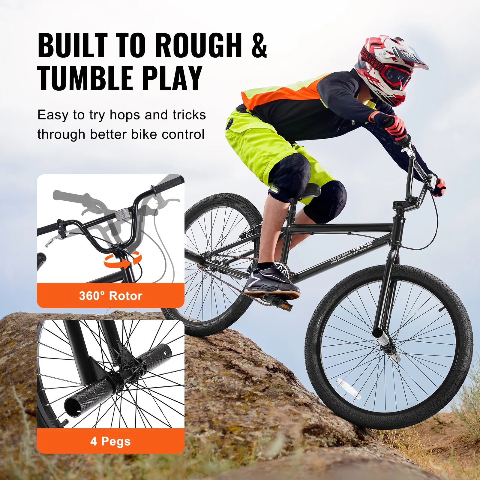 BMX Bike, 24-Inch Wheel Freestyle Bike, BMX Race Bike with 4 Pegs, Beginner-Level BMX to Advanced Riders, BMX Bicycles for Teen Adult Men Women, Durable Hi-Ten Steel Frame, Easy to Assemble - Image 3