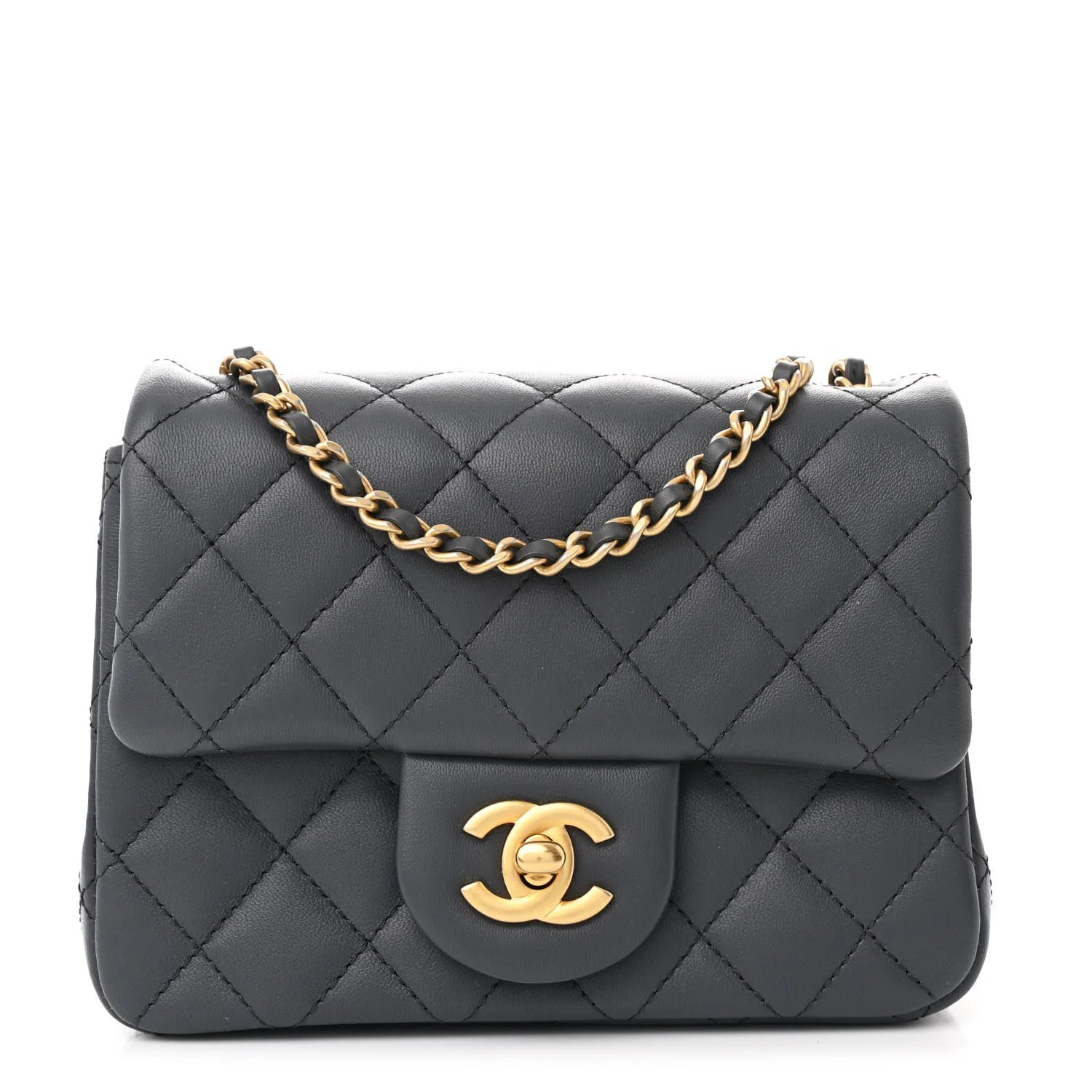 Lambskin Quilted Mini Pearl Crush Flap Dark Grey