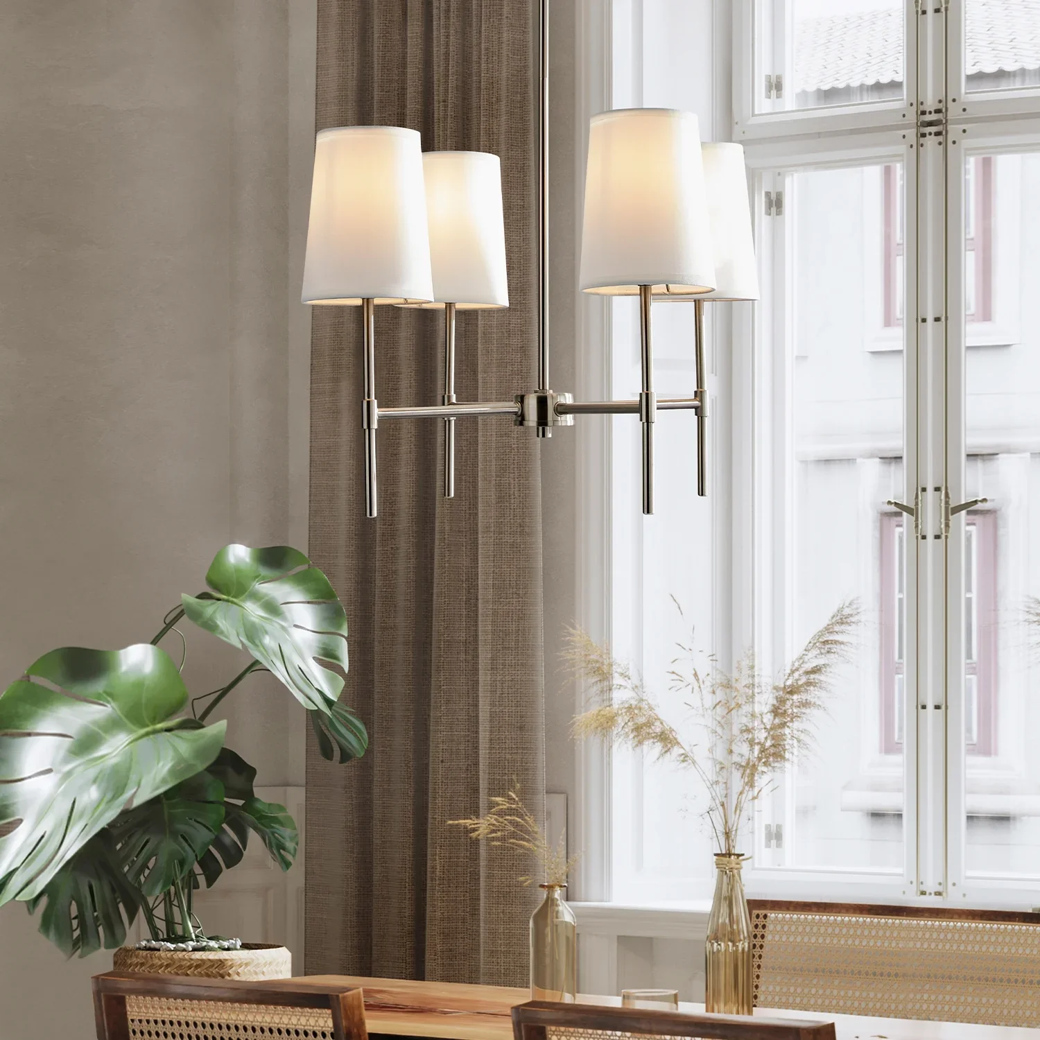Better Homes & Gardens Meadowood 4-Light Chandelier, Matte Black Finish, White Fabric Shades, LED Bulbs Included