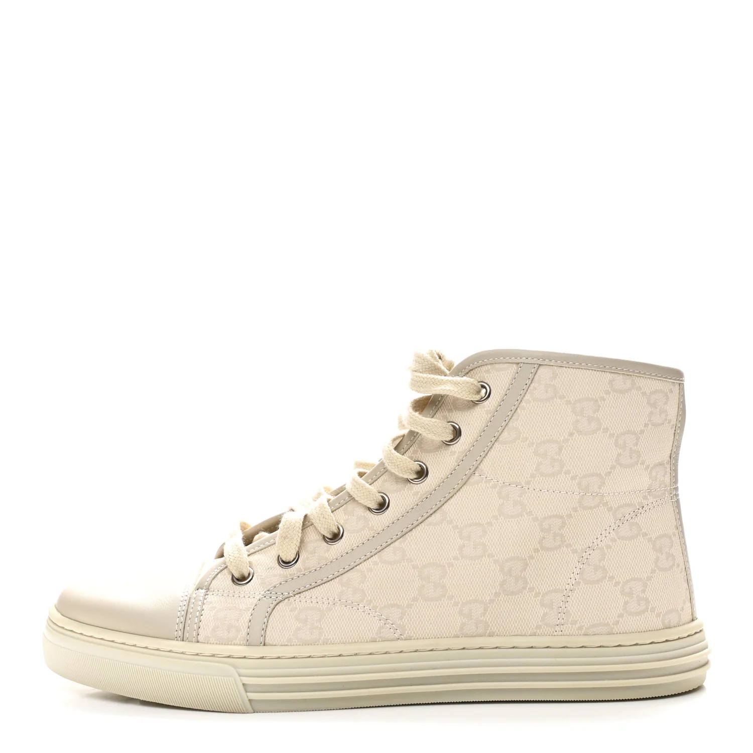 Washed Cotton GG Monogram Calfskin Womens High Top Sneakers 39 White Mystic White Great White