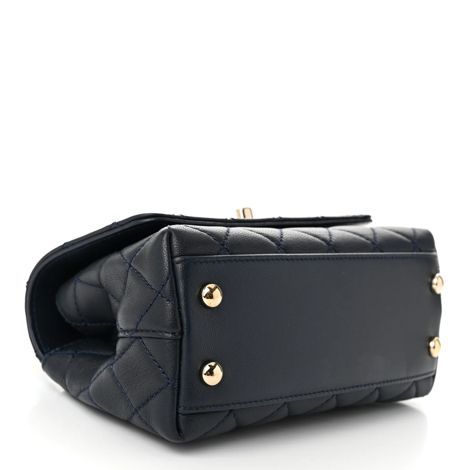 Goatskin Quilted Extra Mini Rainbow Coco Handle Flap Navy Blue