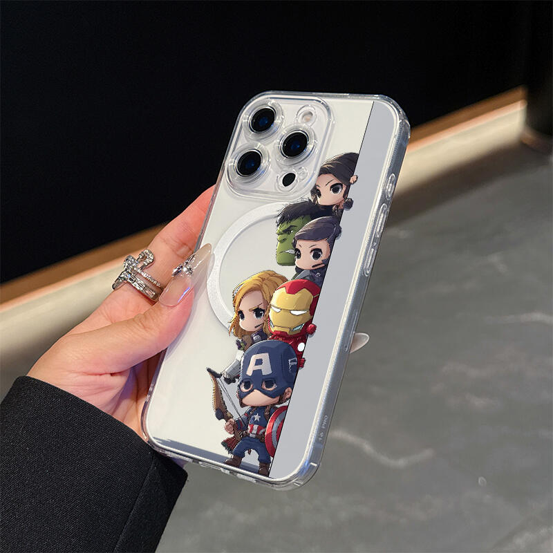Cute Q-version Hero Squad Transparent Magnetic iPhone Case, Acrylic Protective Case, compatible with all iPhone series 11/12/13/14/15/16/17, MagSafe compatible, lightweight and portable - wanlinfang