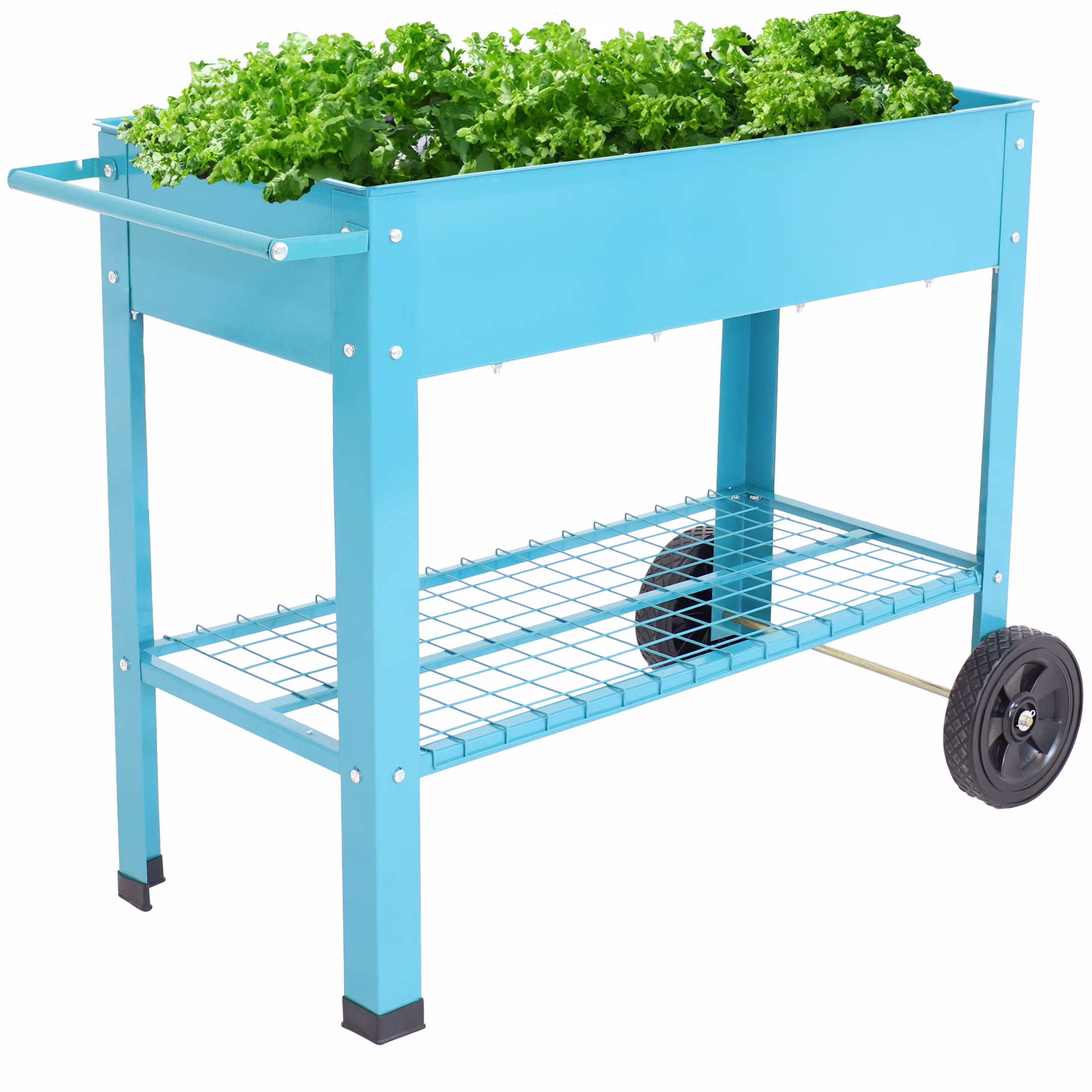 Sunnydaze 43.5 x 20.75 x 31.75 Blue Galvanized Steel Raised Garden Bed Cart with Wheels
