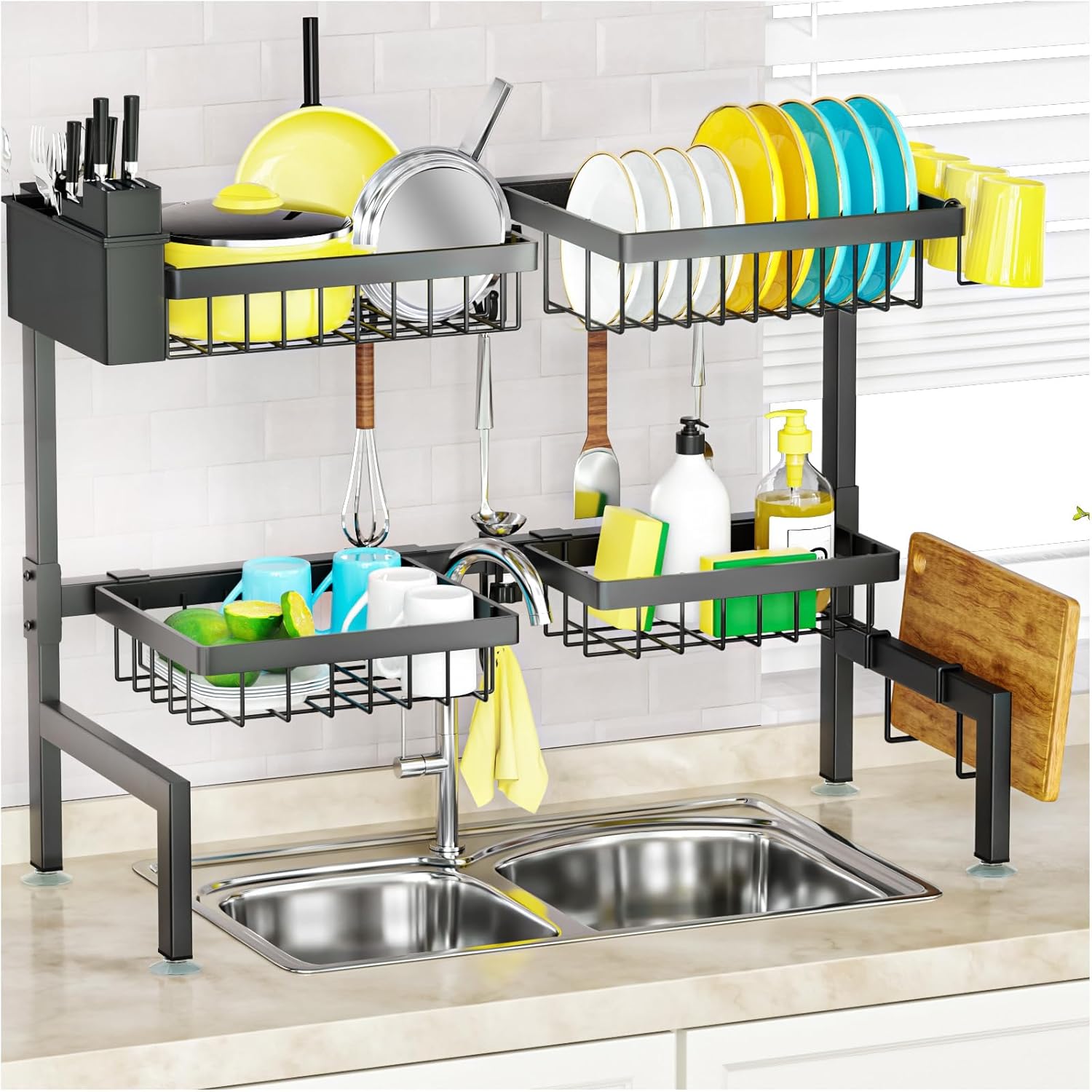 SNSLXH 4 Baskets 2-Tier Over The Sink Dish Drying Rack, 26.57