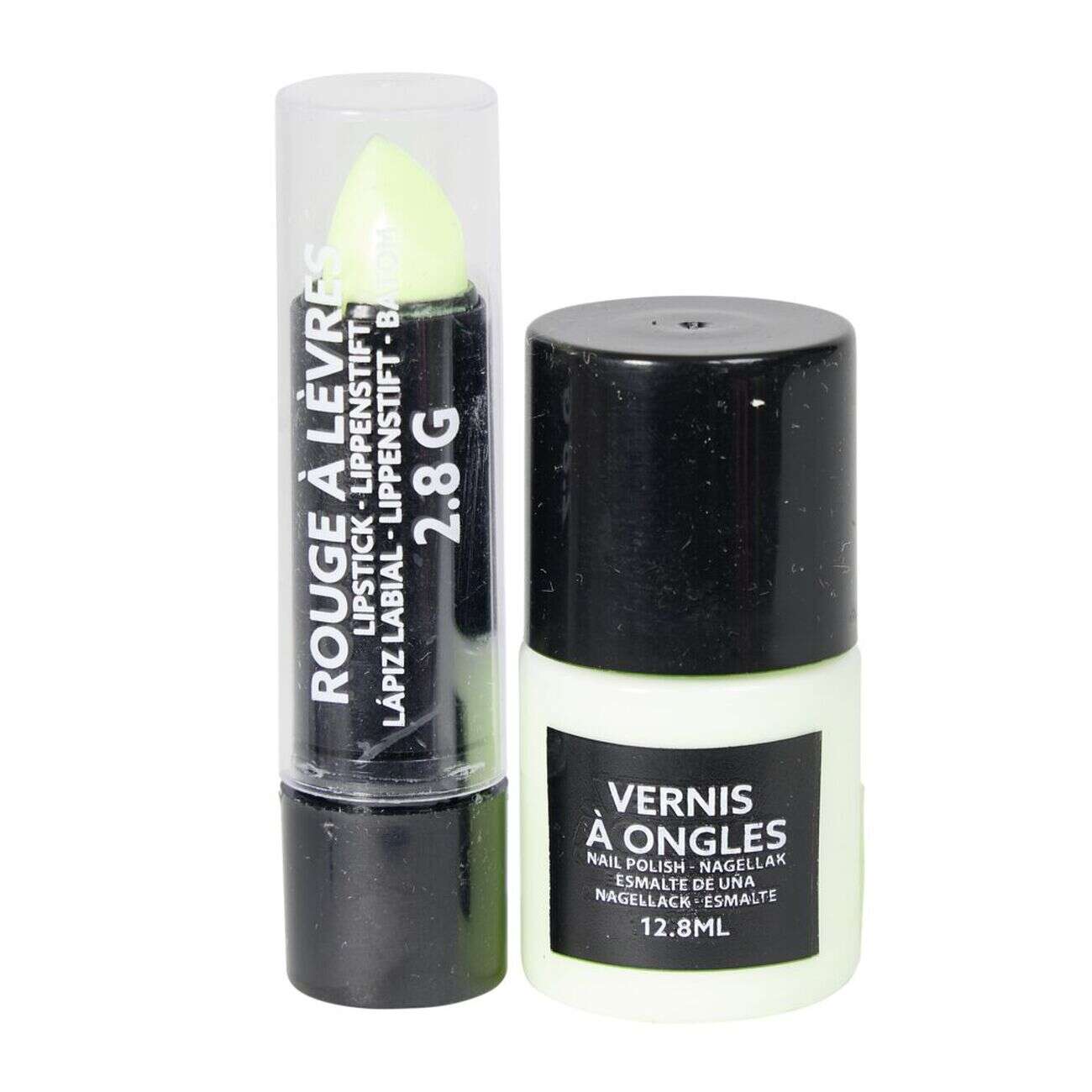Vernis à ongles et rouge à lèvres phosphorécents verts