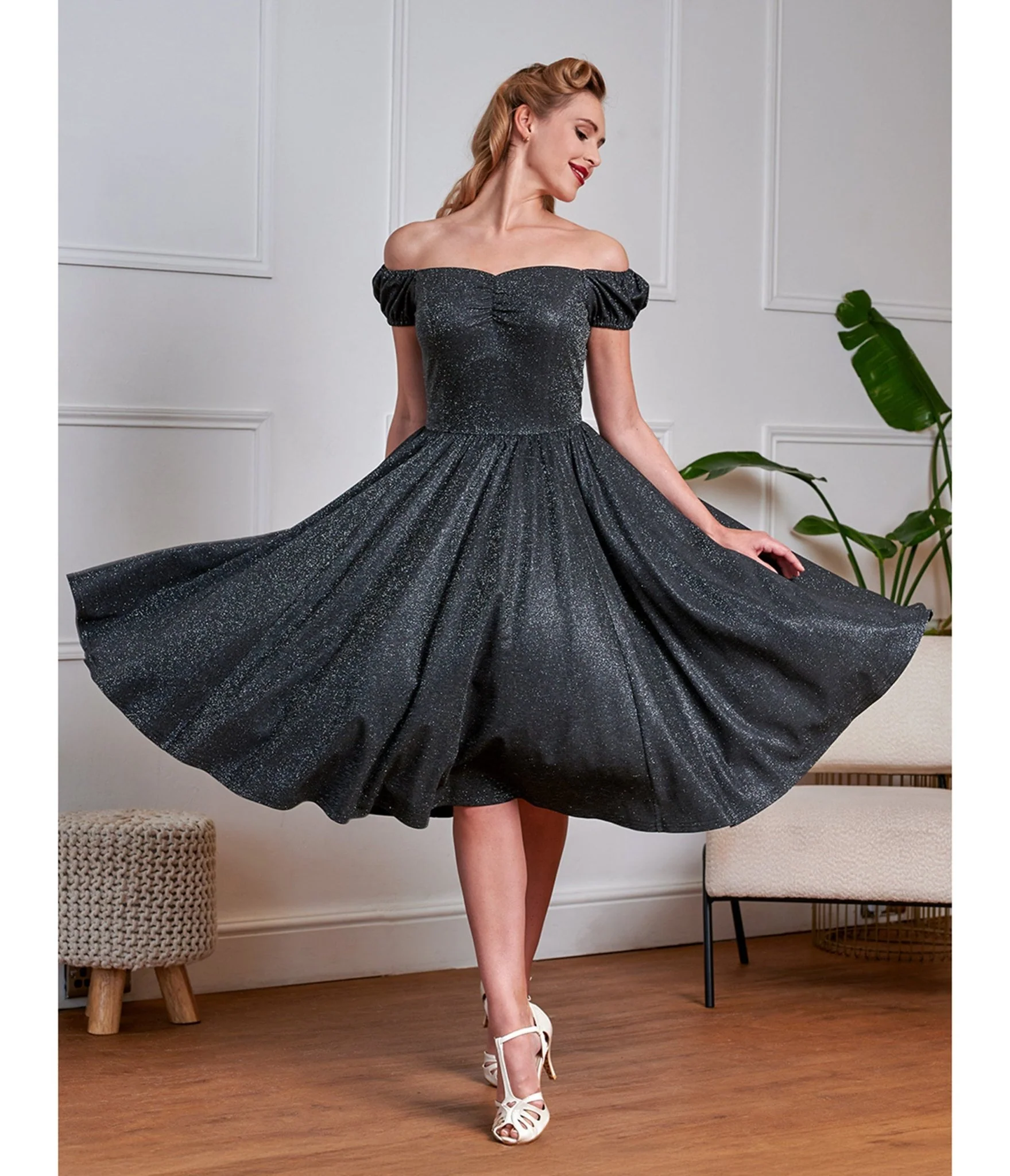 Banned Black Glitter Swing Dress