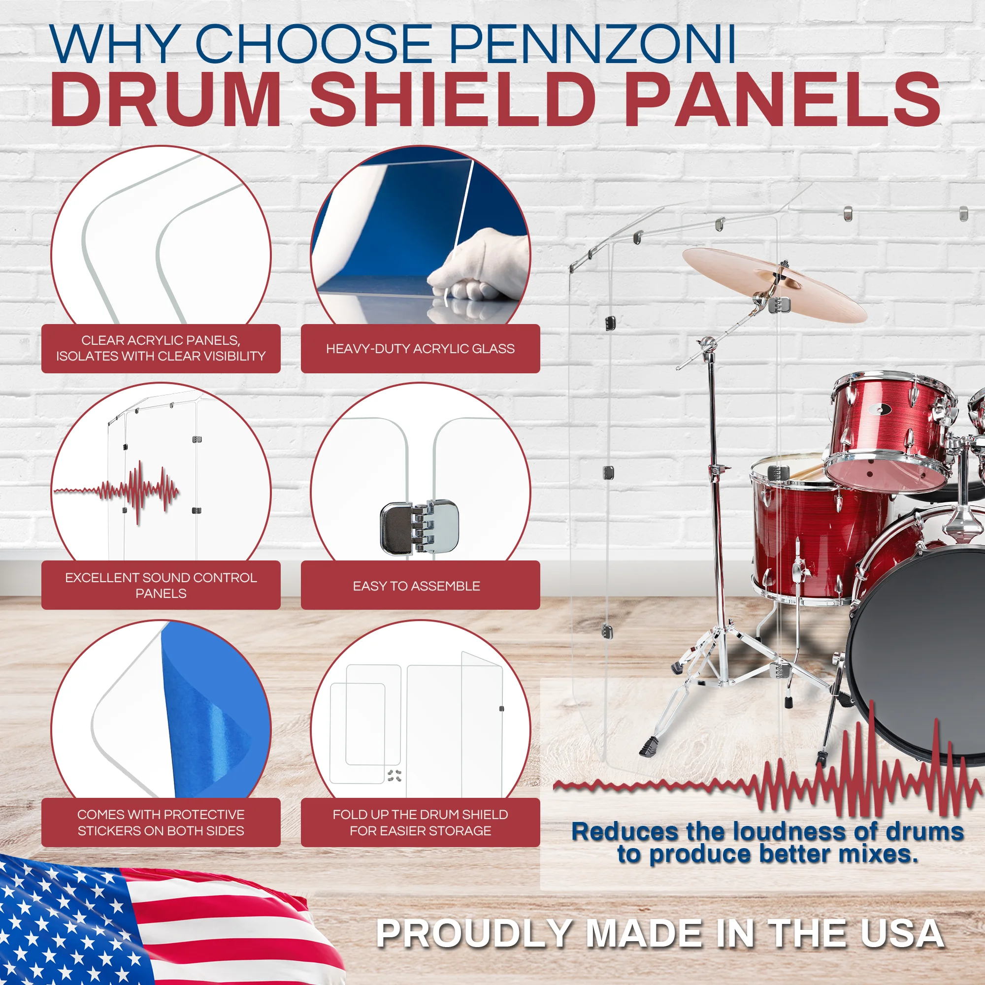 Drum Shield, Comes w/ 5 Panels Chrome Hinges, 5 ft Clear Acrylic Panels - Image 4