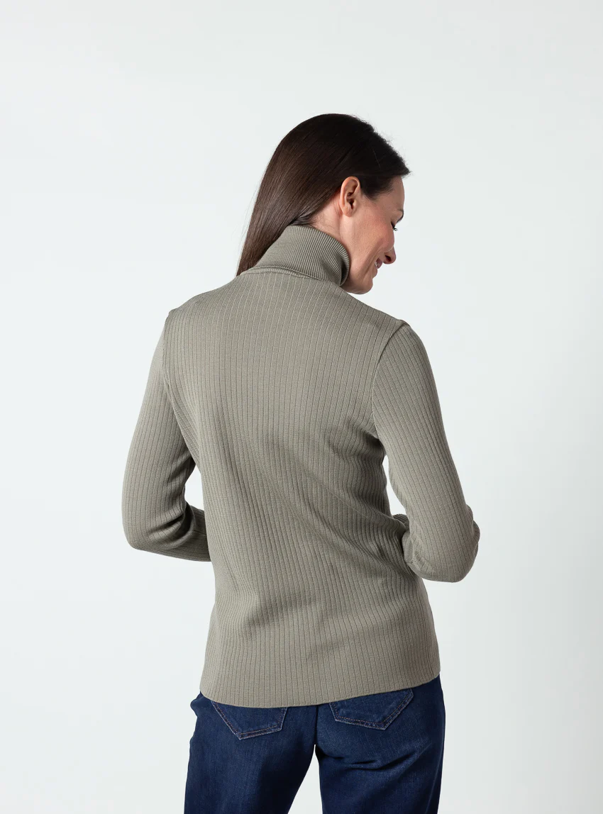 Pull chaussette femme col roule en laine mérinos Vert Olive