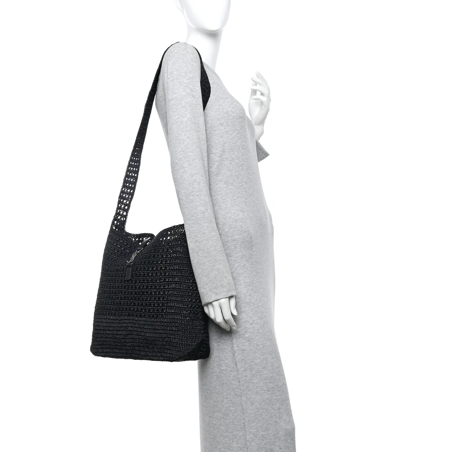 Raffia Monogram Le 5 A 7 Medium Tote Black
