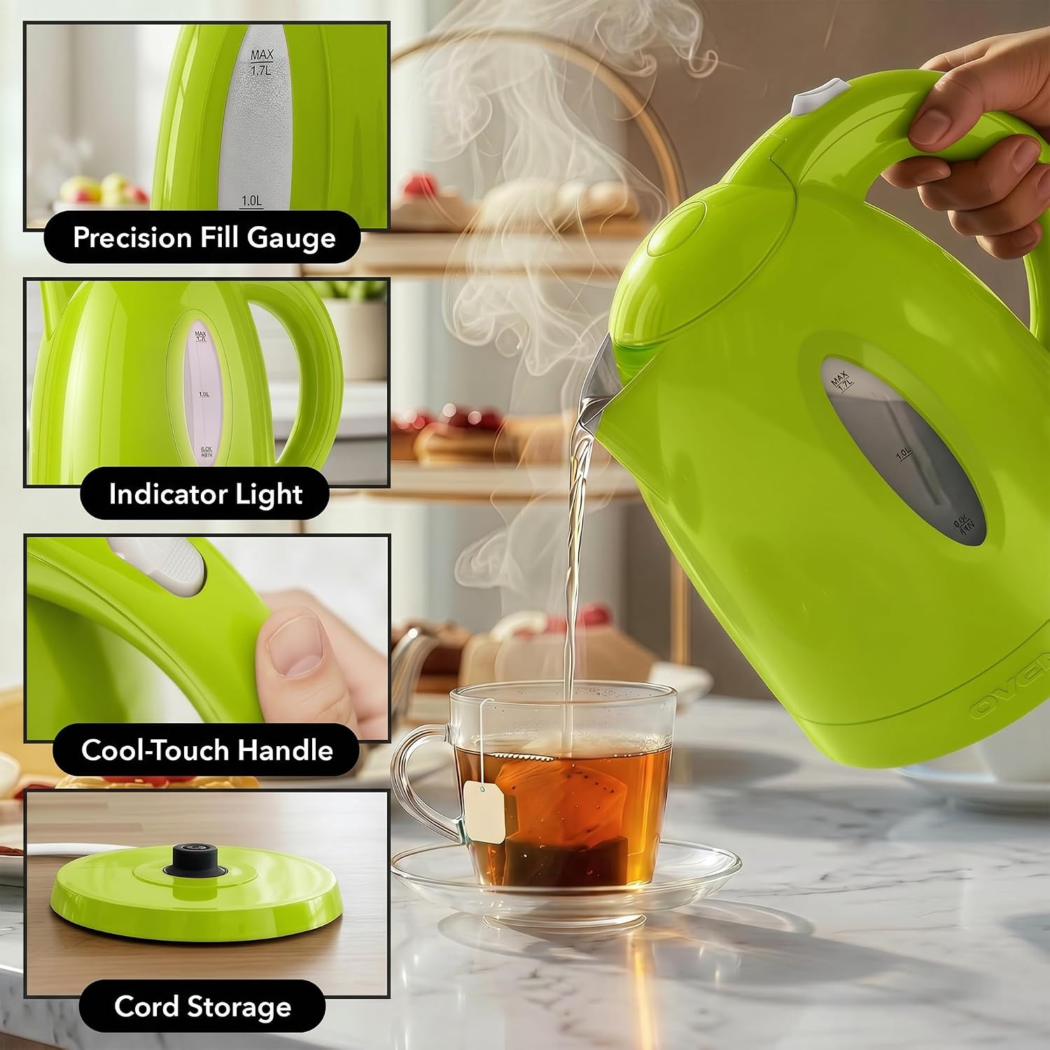 OVENTE 1.7L Electric Tea Kettle, 1100W BPA-Free Water Boiler, Green KP72G