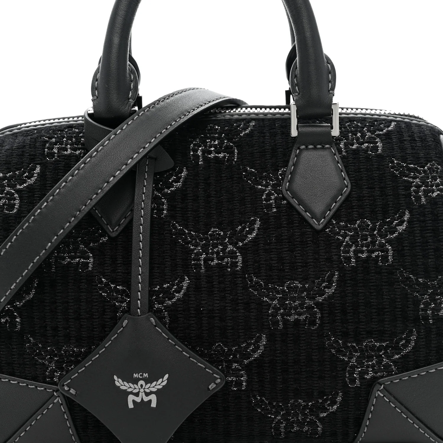 Lauretos Lurex Jacquard Small Ella Boston Bag Black