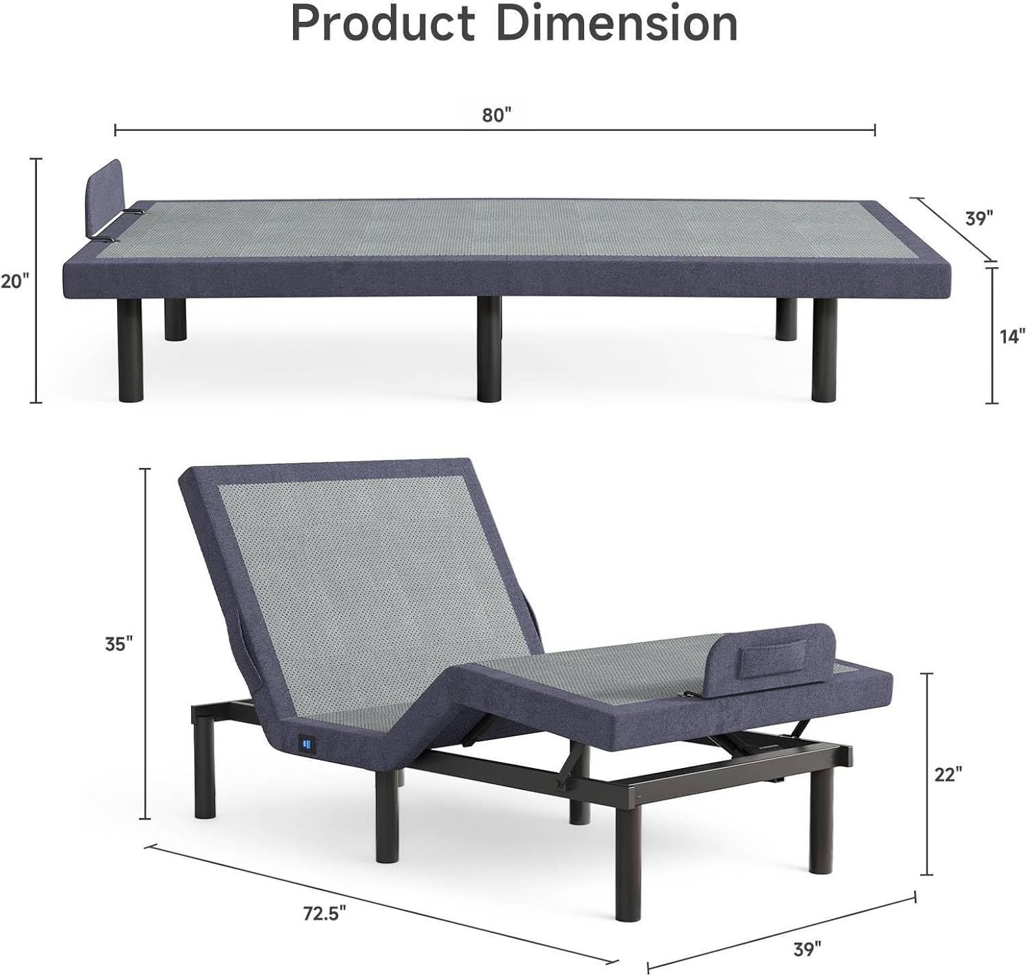 Twin XL Adjustable Bed Frame with Wireless Remote, Electric Beds Base w/3 Massage Modes, Zero Gravity Bed, Head and Foot Incline, 3 Mins Fast Assembly, 2 USB Ports, Memory Pre-Sets, Anti-Snore