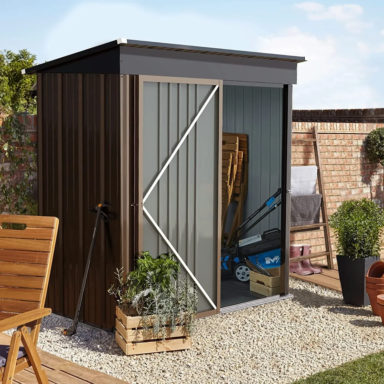 Vitesse Outdoor 5' x 3' Storage Metal Shed, Steel Garden Shed with Single Lockable Door, Tool Storage Shed House for Backyard, Patio, Lawn