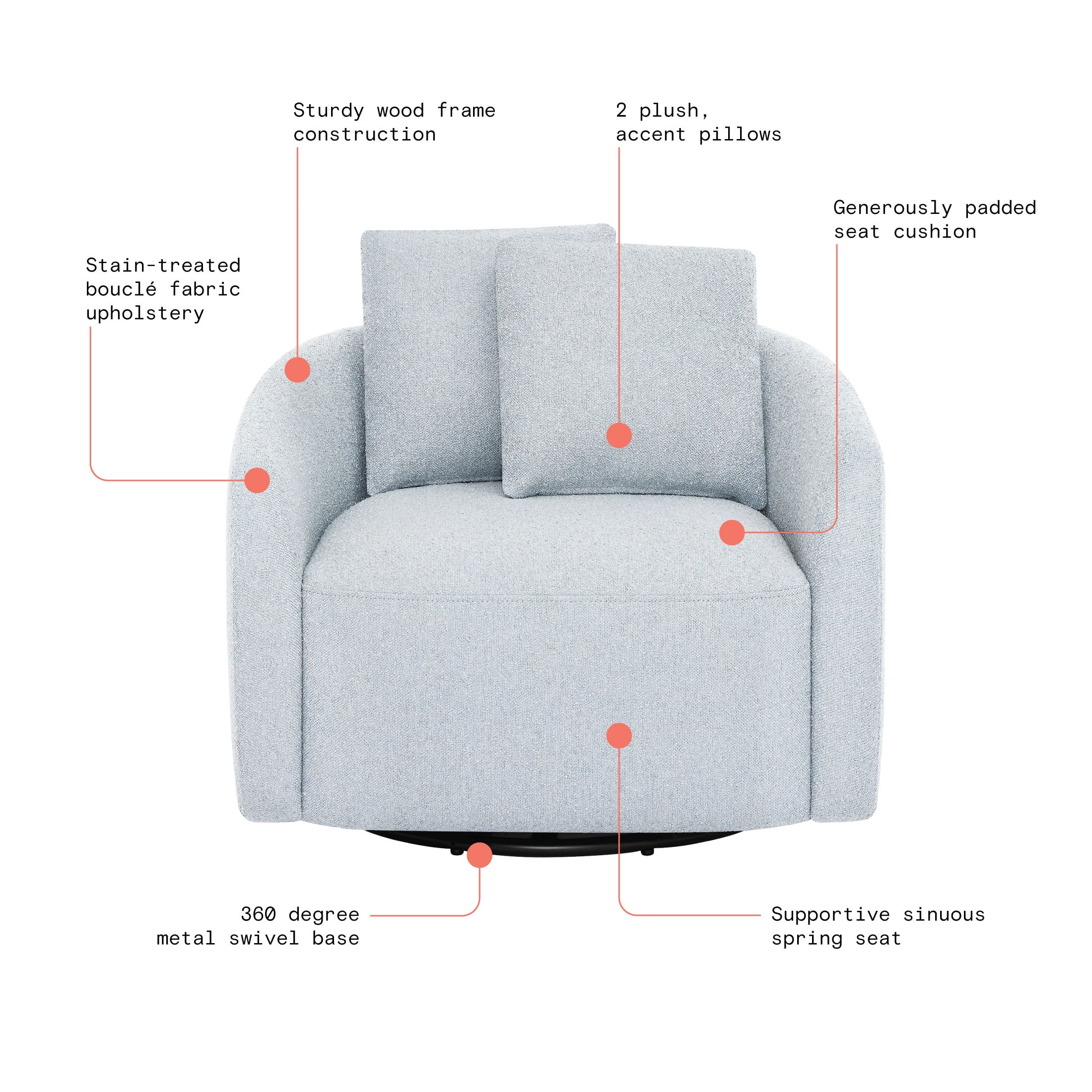 Beautiful Drew Kids Accent Chair, Cornflower Bouclé Fabric(Cornflower Blue) Image 4
