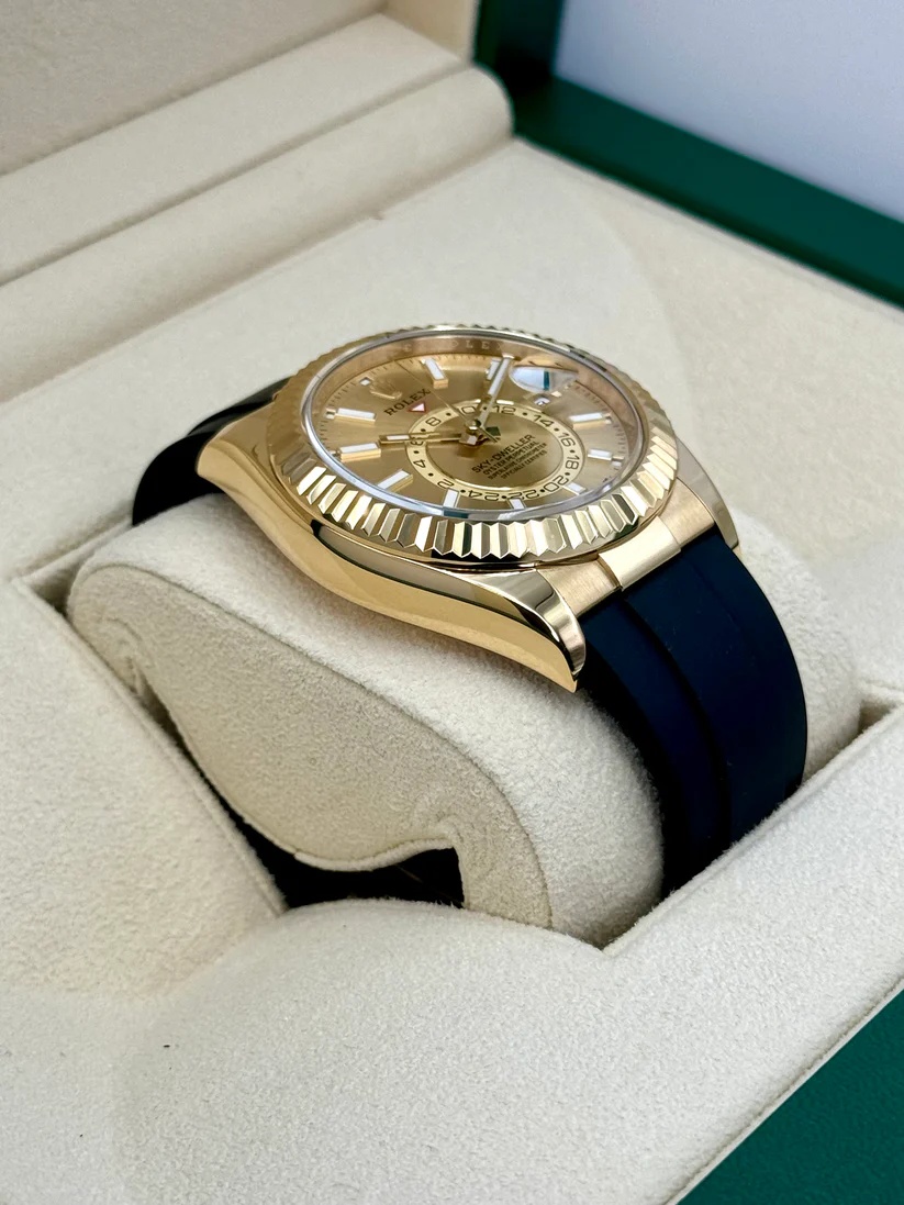 [Super Clone]RLX  Sky-Dweller 42mm Yellow Gold Champagne Dial Oysterflex - 336238