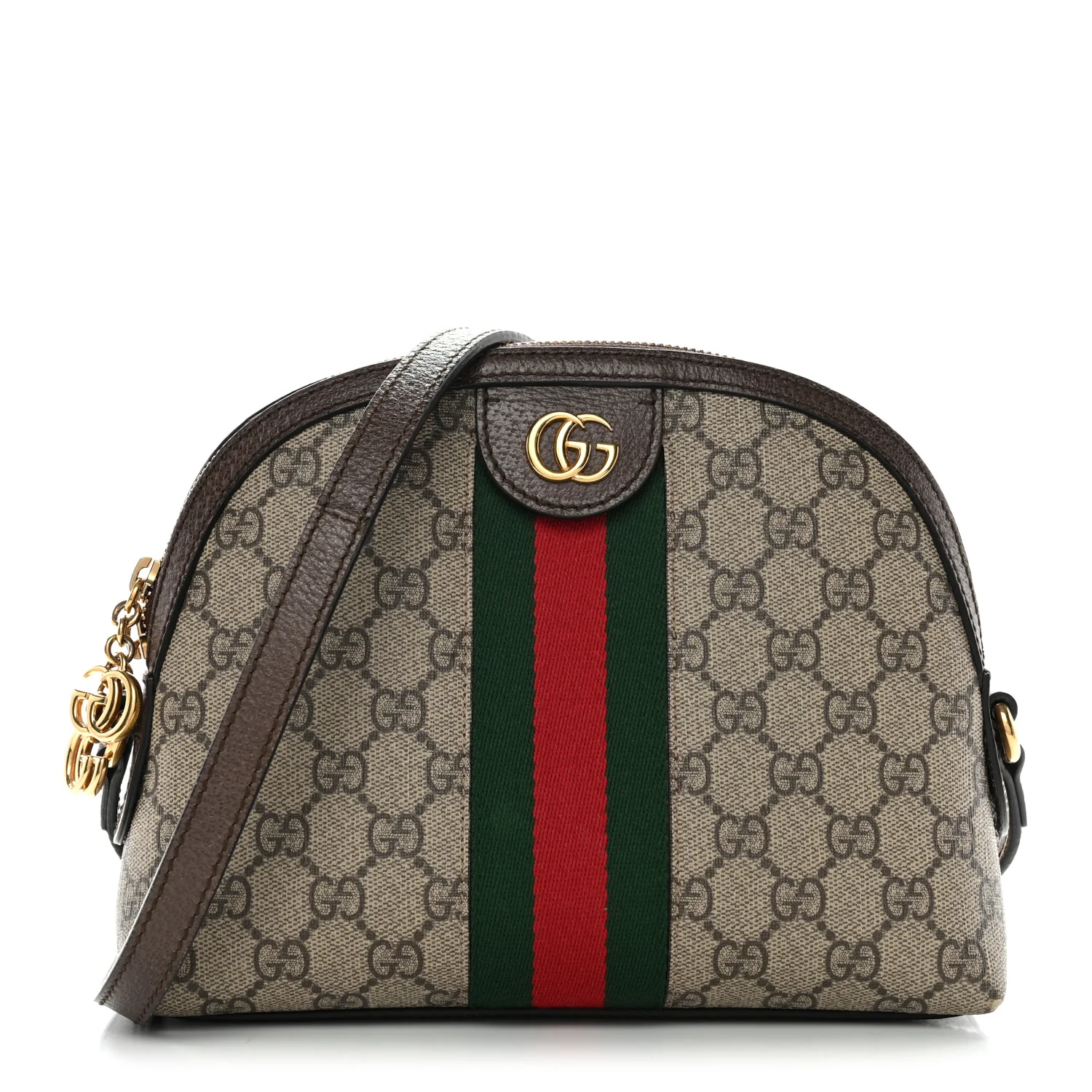 GG Supreme Monogram Textured Dollar Calfskin Web Small Ophidia Dome Shoulder Bag Beige Ebony New Acero