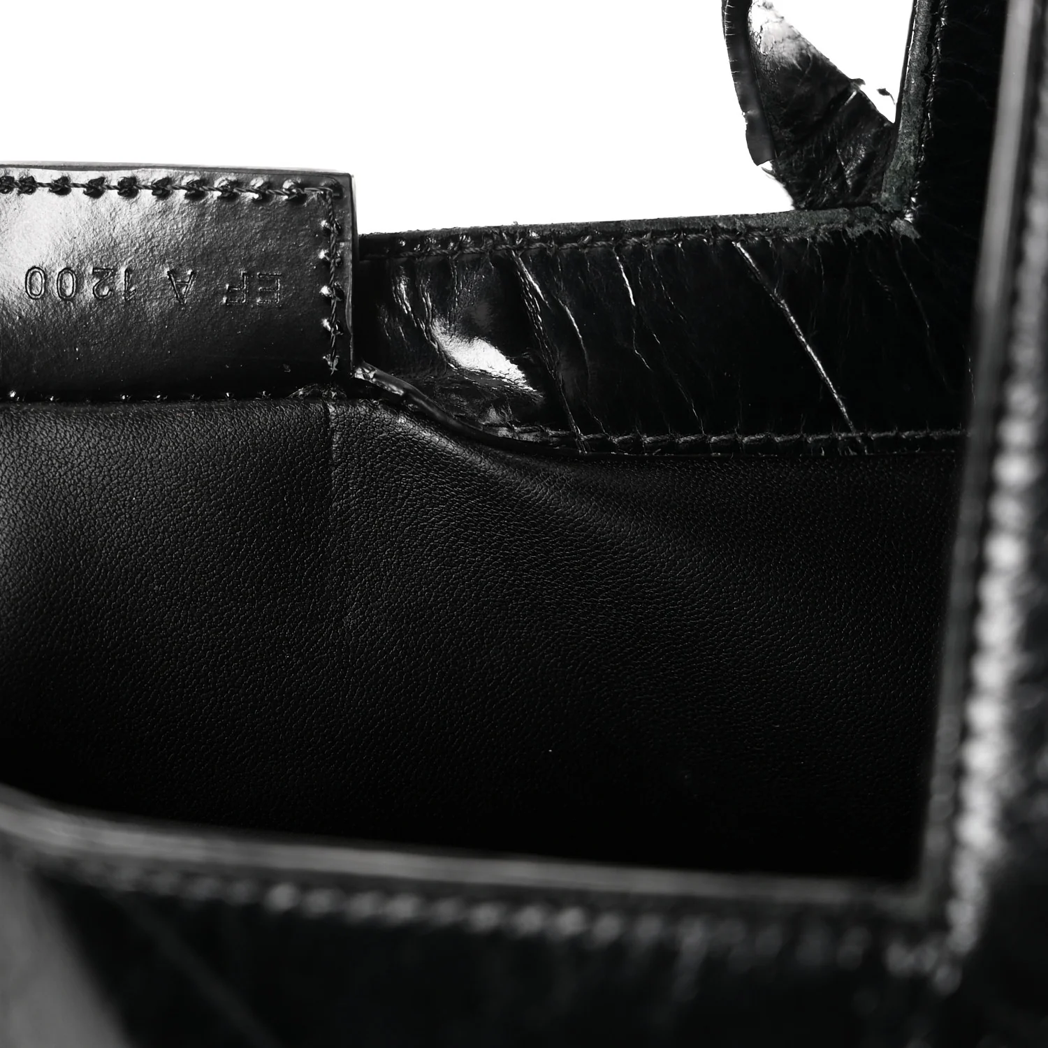 Calfskin Crocodile Embossed Large Cut Out Shoulder Bag Black