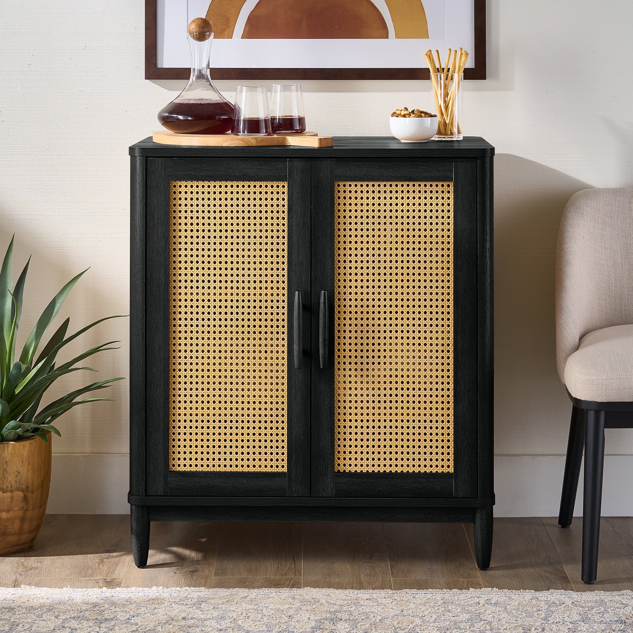 Better Homes & Gardens Springwood Caning Bar Cabinet, Light Honey Finish