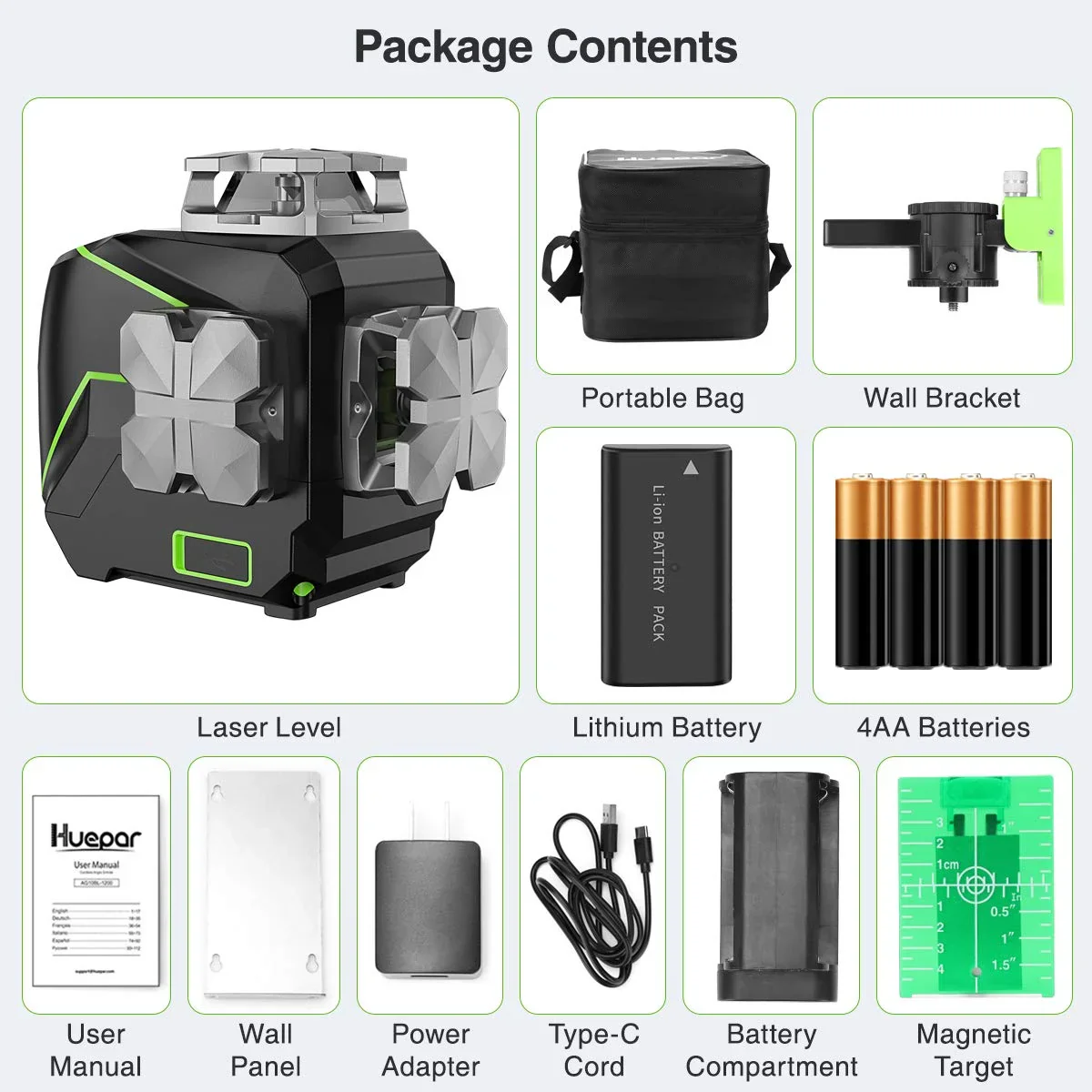 4D 16 Lines Self-Leveling Laser Level, 200Ft Green Beam 4 x 360° Cross Line Laser Level Tools with LCD Screen, Bluetooth and Magnetic Bracket