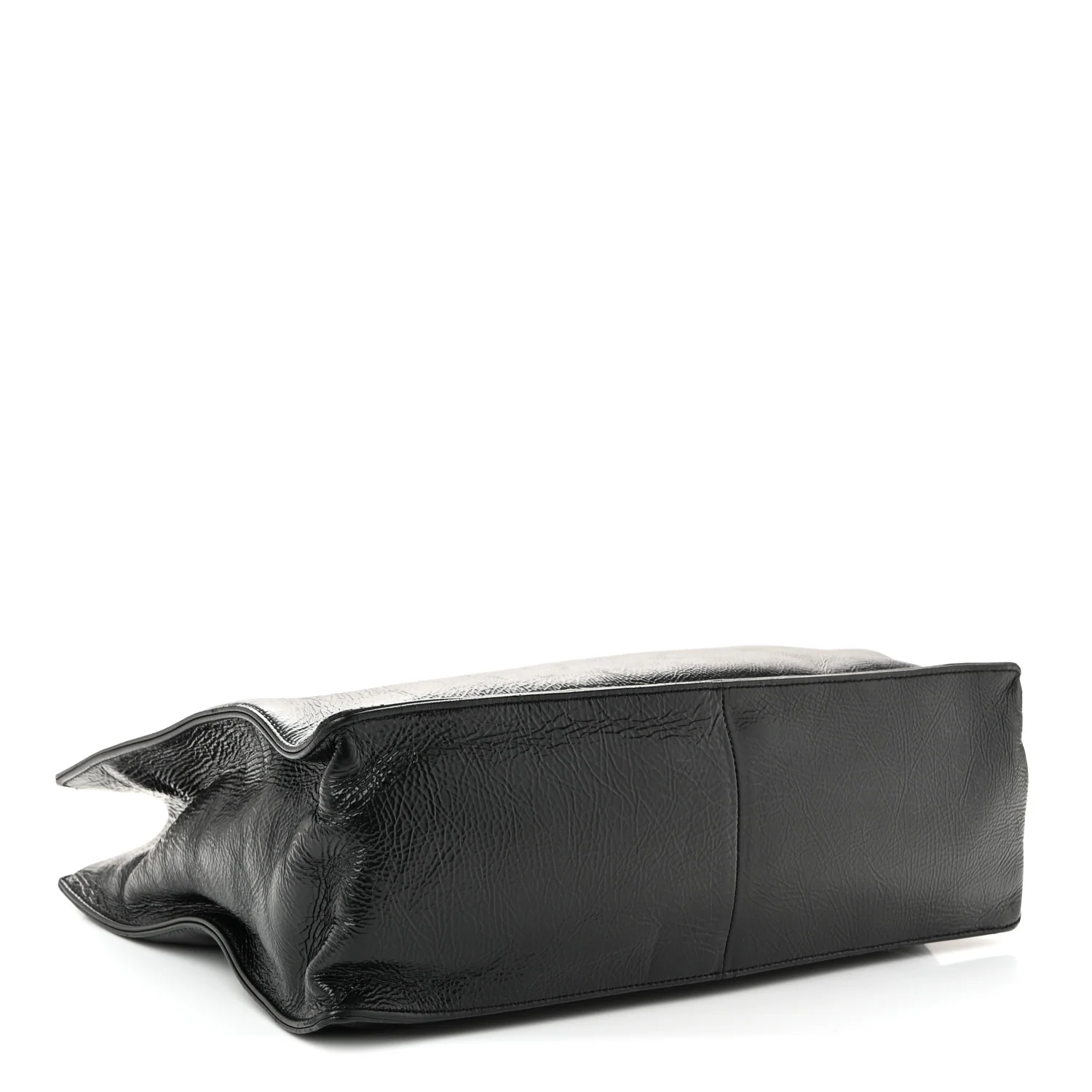 Shiny Aged Calfskin Shopping Bag Black