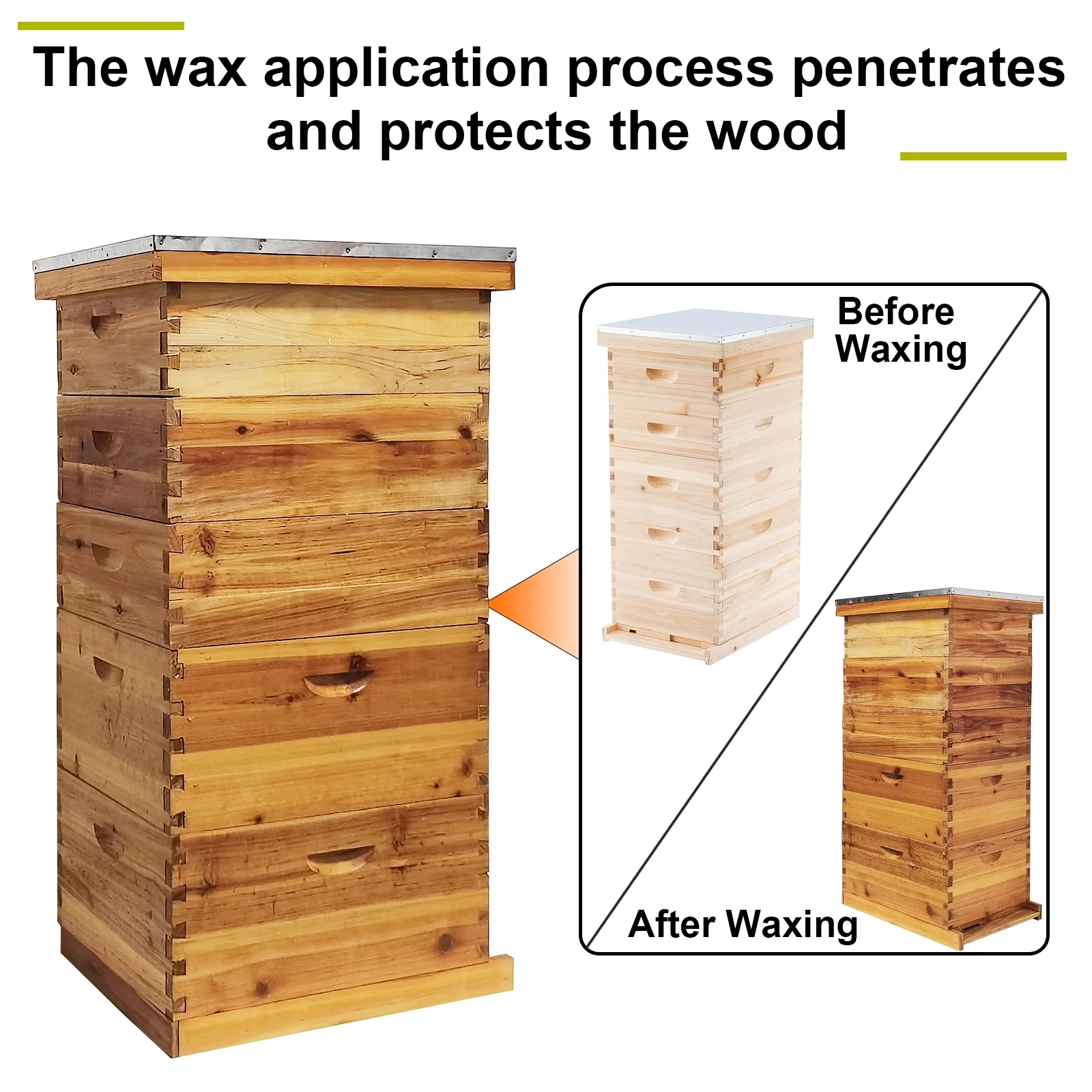 5-Layer Bee Hive for Beekeeping 2 Deep 3 Medium Boxes with Beeswax Coating, Ventilated Metal Roof (Frames Sold Separately)(5-Layer) - Image 6