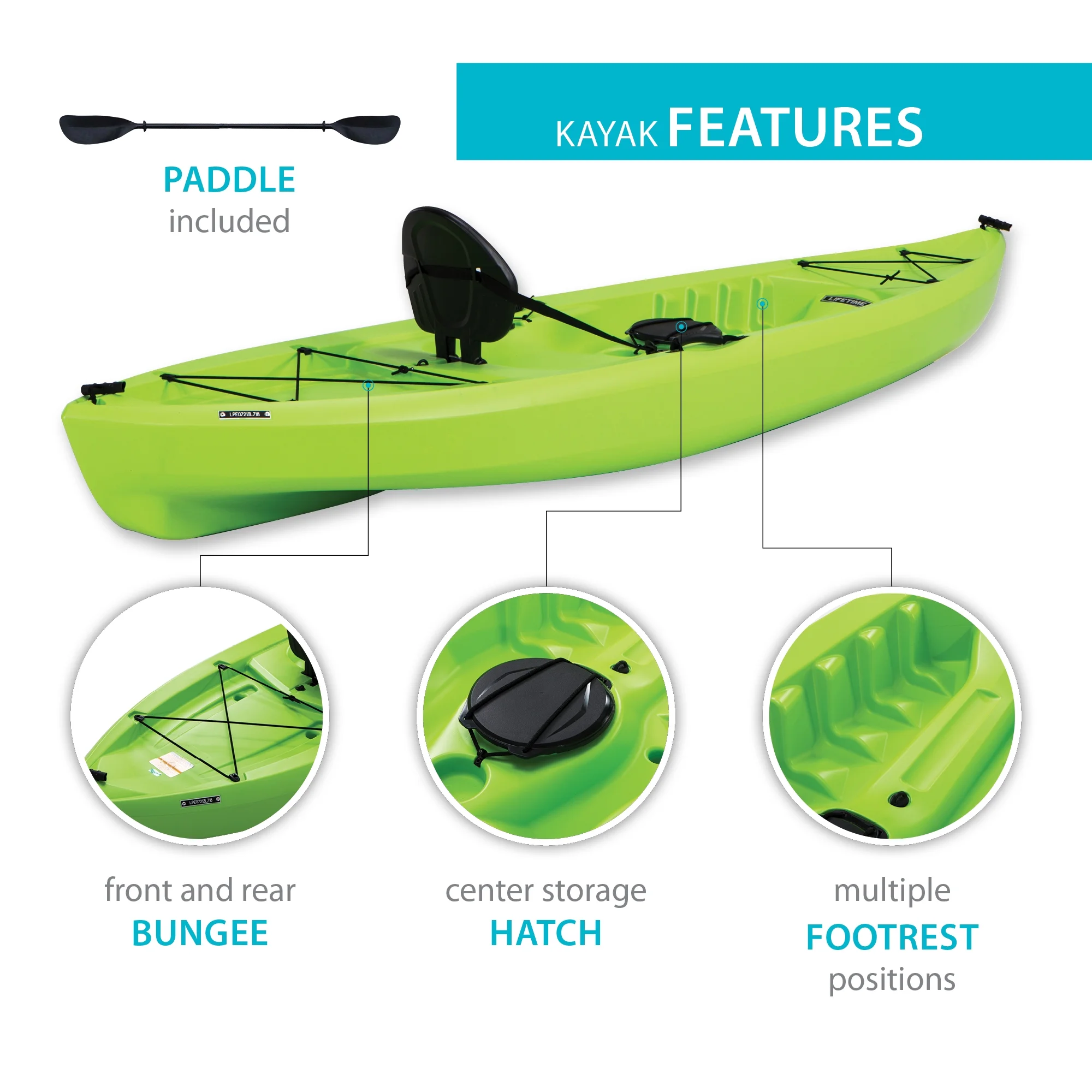 Tioga 10 ft Sit On Top Kayak, Lime Green (90534)(Lime Green/Single) Image 4