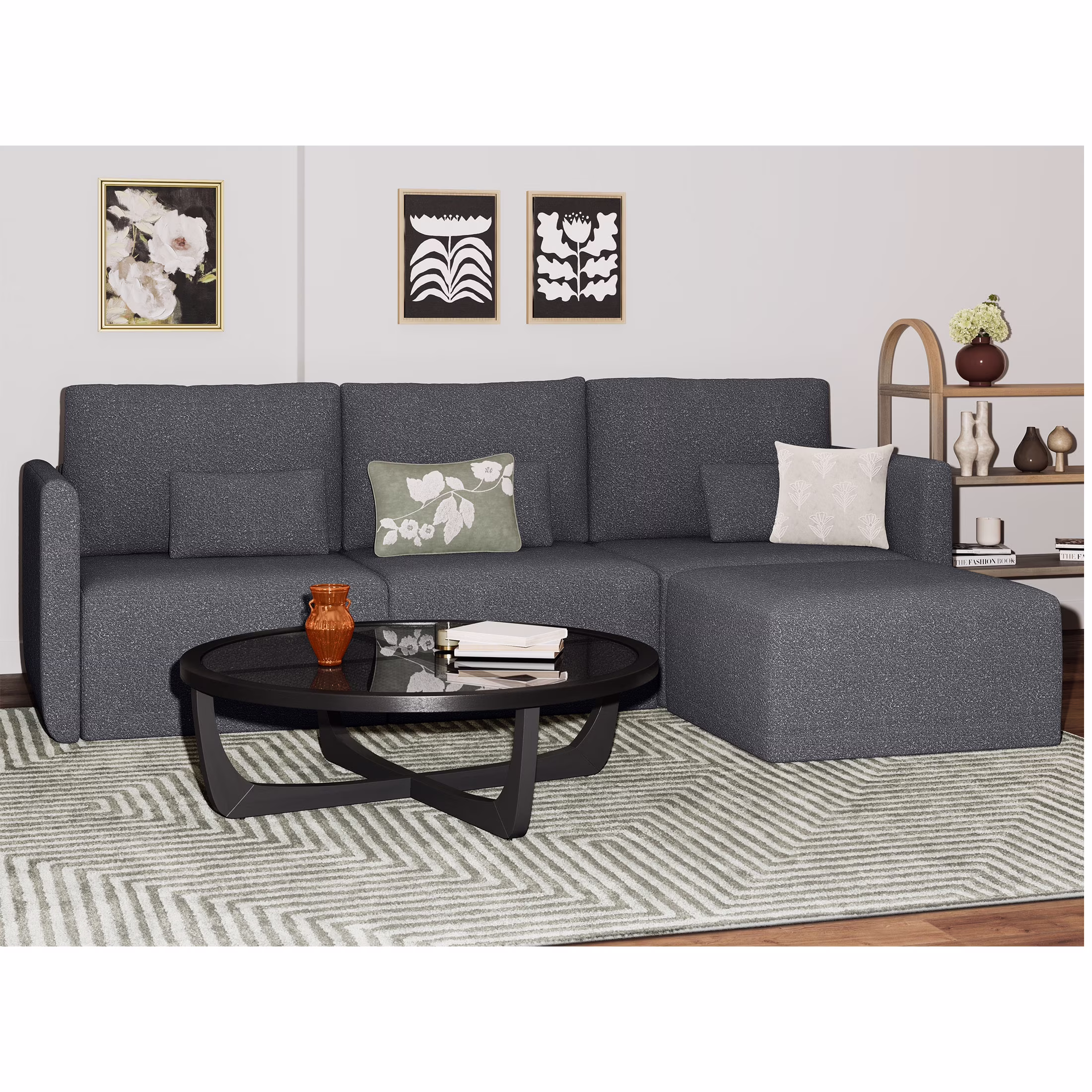 Beautiful Drew Modular Sectional Sofa with Ottoman, Gray Fabric(Gray) - Image 5