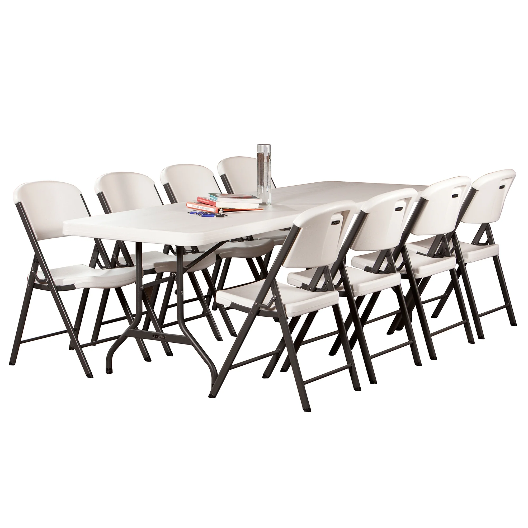 8 ft. Rectangle Folding Table, Indoor/Outdoor Commercial Grade, White Set of 4 (42980)(White) - Image 9