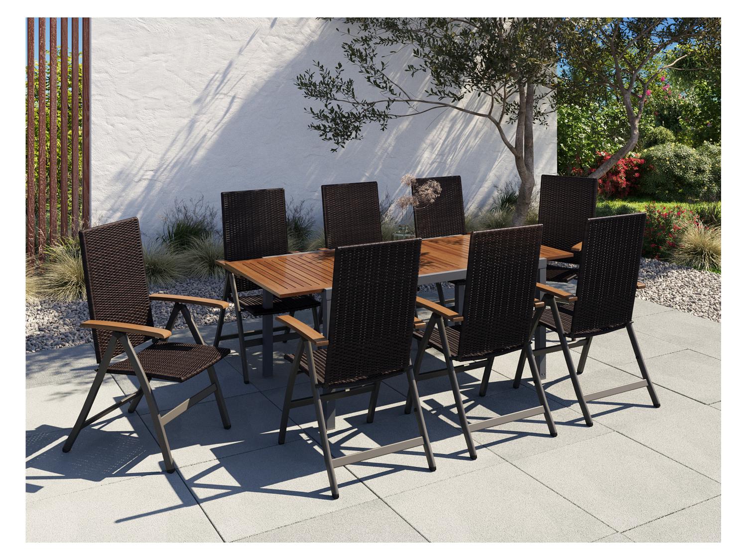 LIVARNO home Table de jardin + Lot de 8 fauteuils en rsine tresse Valencia