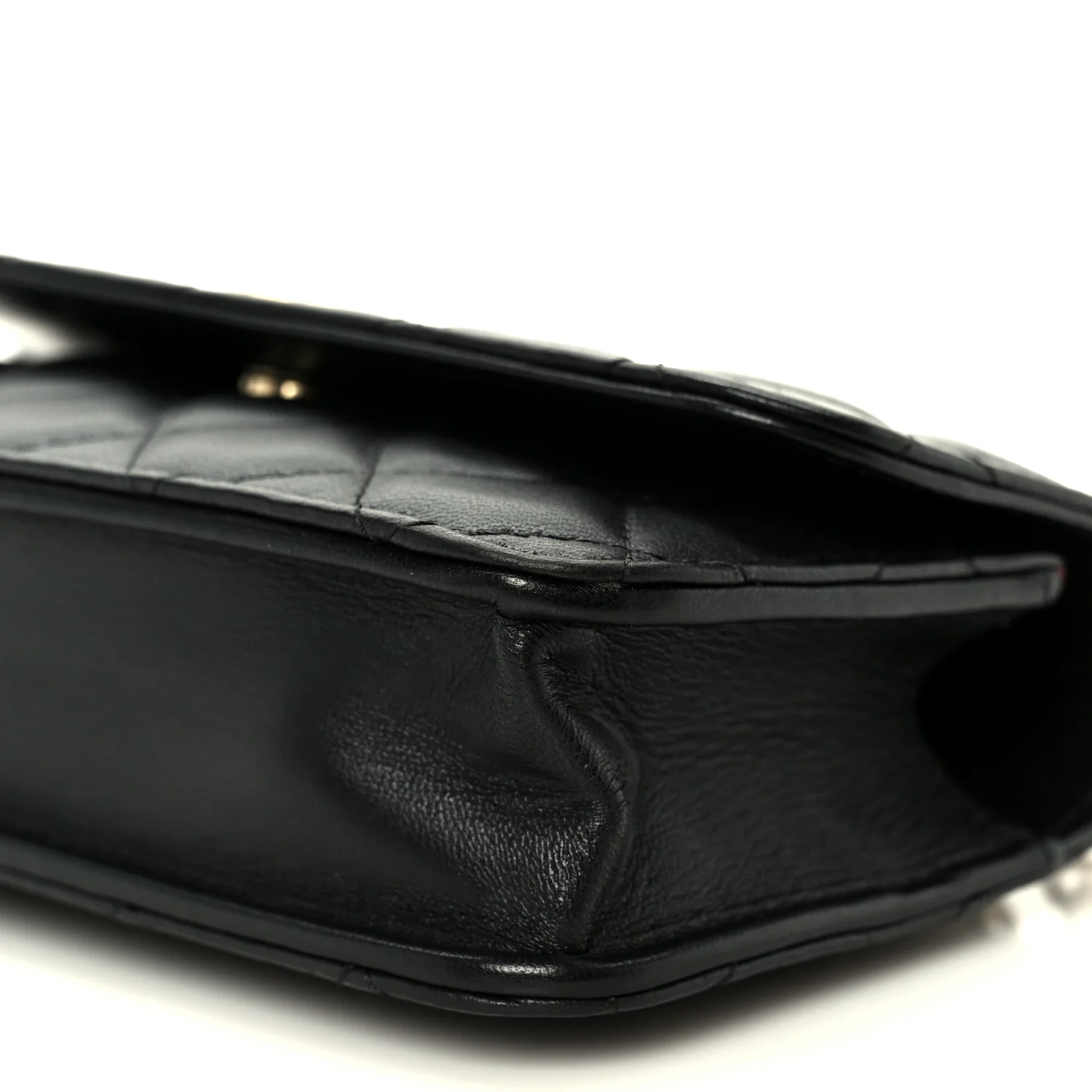 Lambskin Quilted Sweet Camellia Flap Phone Holder With Chain Black