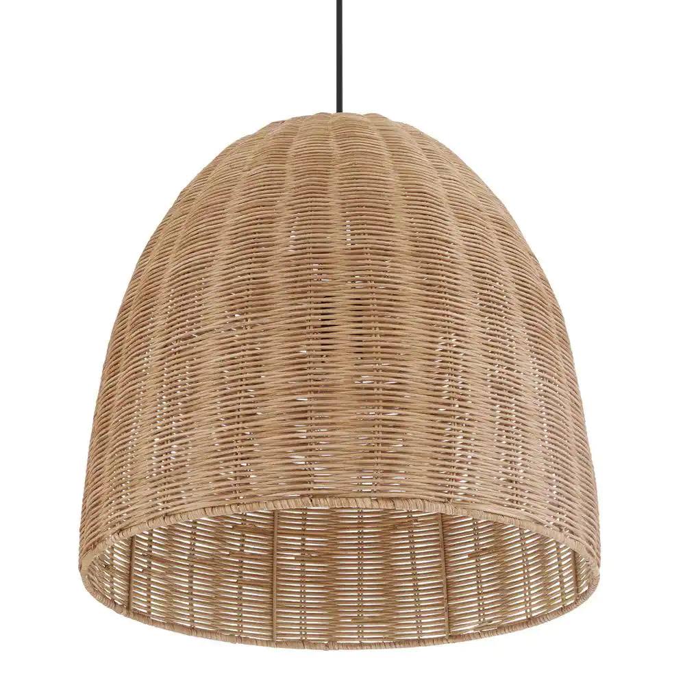 Hampton Bay Highler 1-Light Matte Black Island Pendant with Natural Rattan Shade