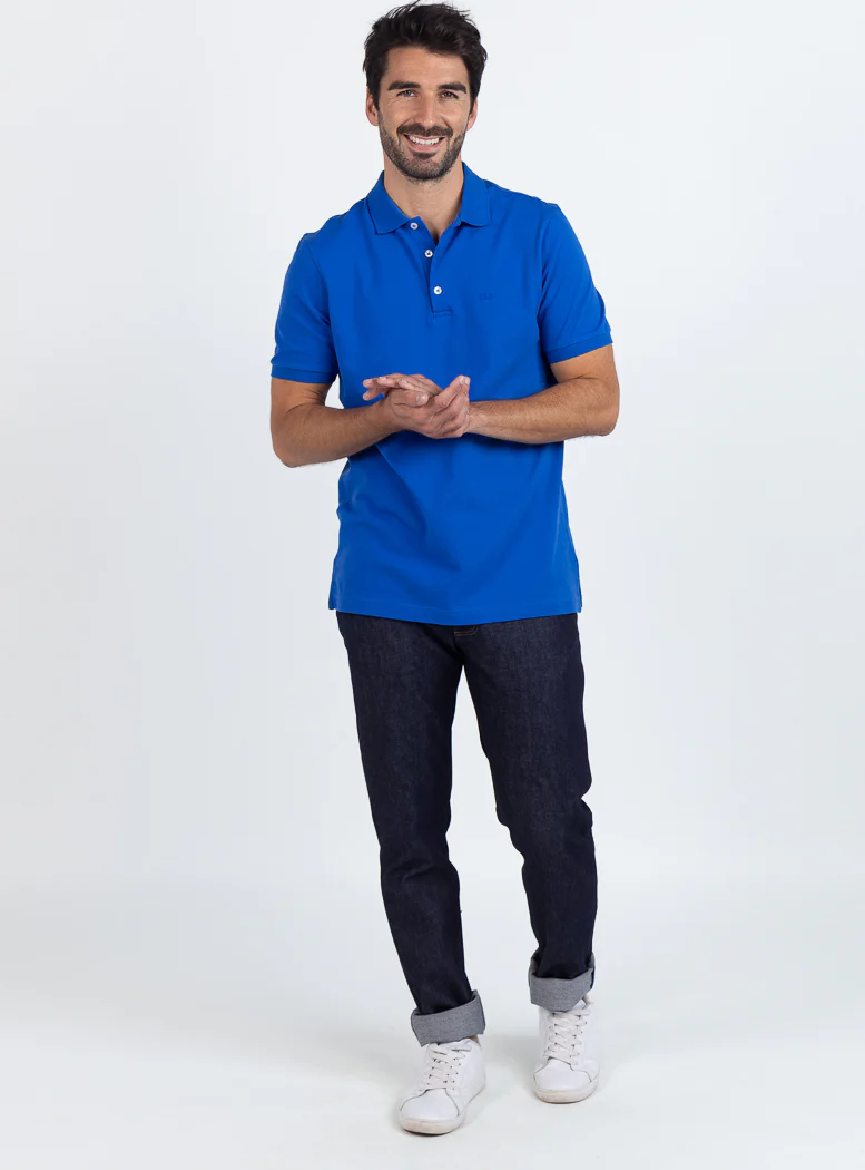 Polo homme en coton bleu tonique