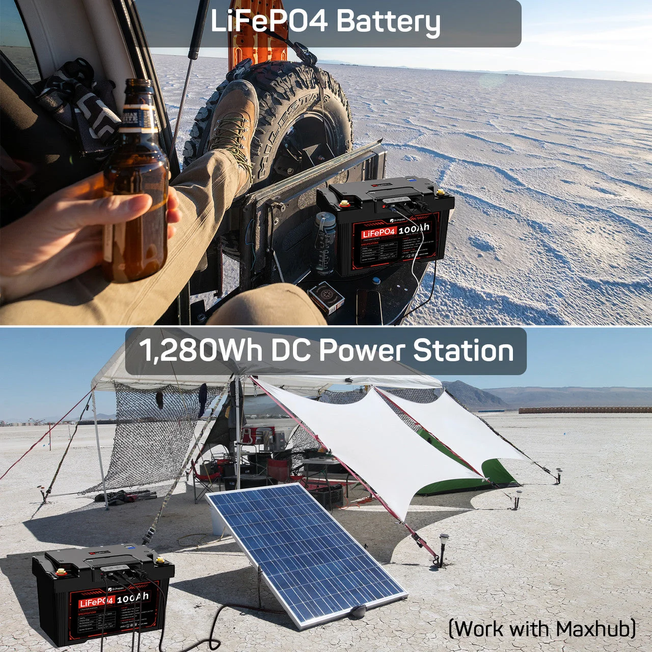PowerMax 100Ah 12V LiFePO4 Battery & 1280Wh Portable Power Station (First Edition)