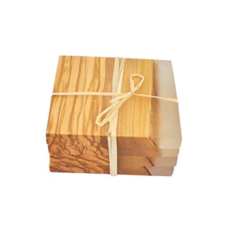 Olive Wood Square Coasters with Clear Resin Edge