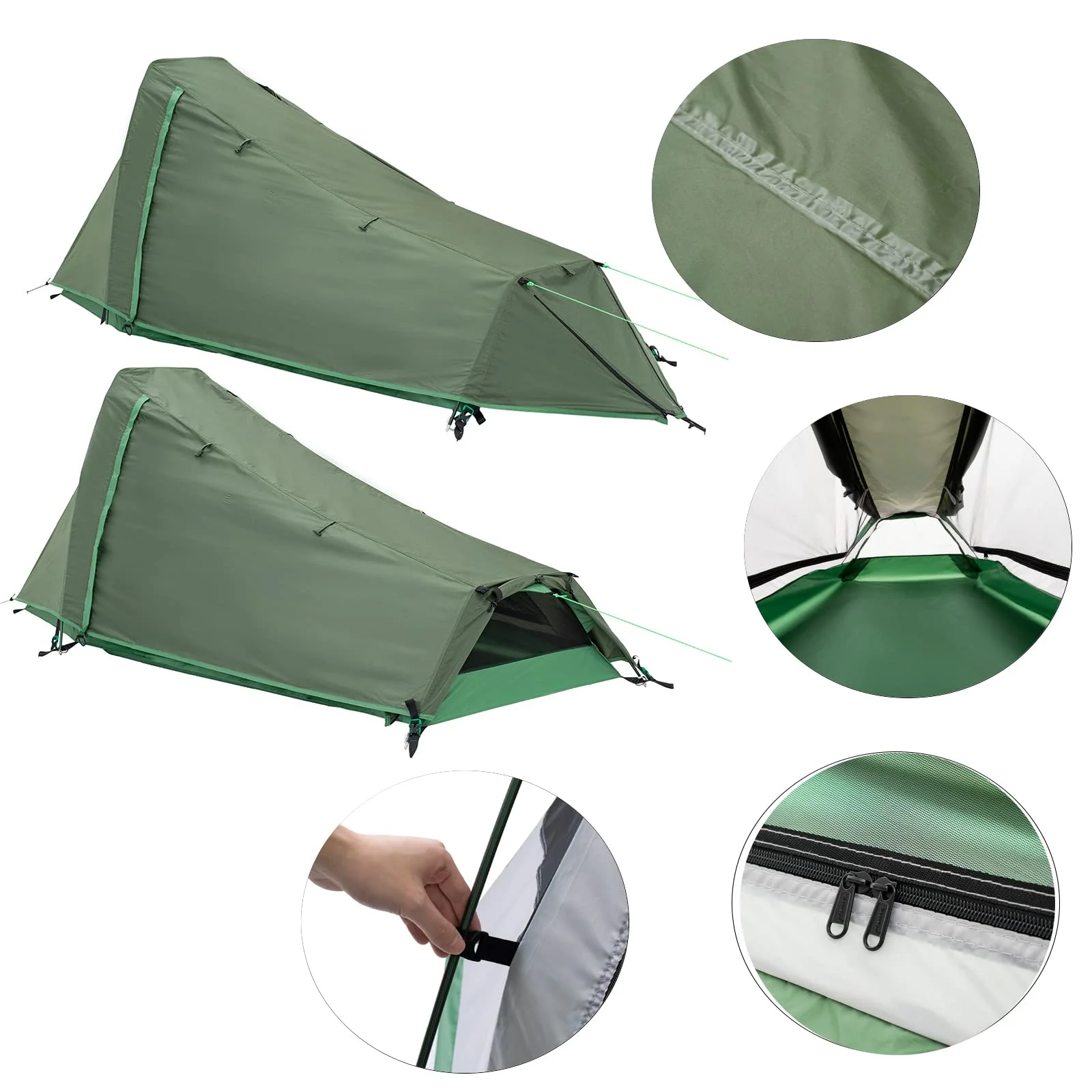 Ultralight Bivy Tent for 1 Person 3 Season Waterproof Single Person Backpacking Tent for Camping Hiking Backpack Travel Outdoor Survival Gear(green) - Image 6