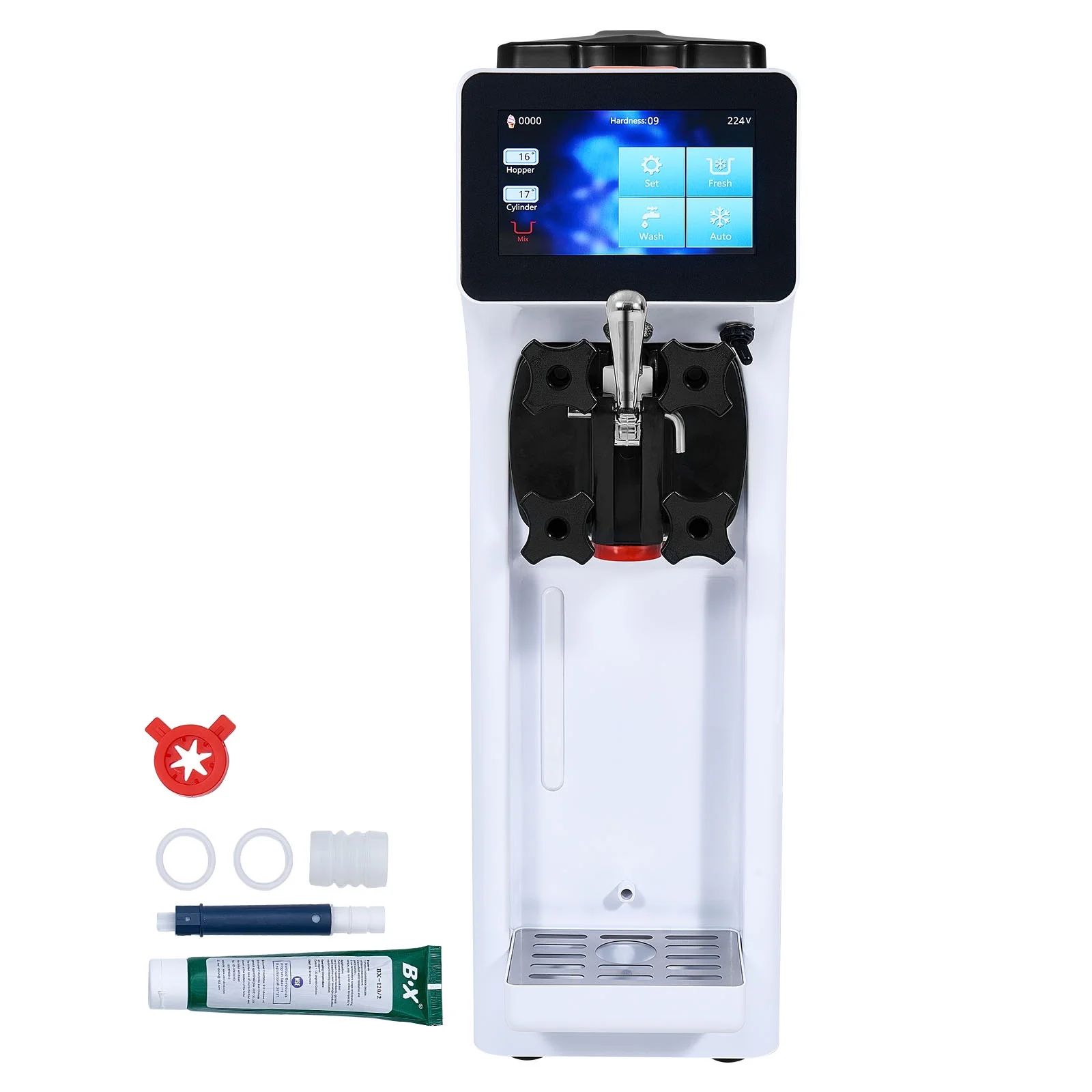 KFFKFF Commercial Ice Cream Machine 2.7 - 4gal/10 - 15 L/H 4 L Hopper Single Flavor Countertop Soft Serve Ice Cream Maker Auto Clean Pre - Cooling