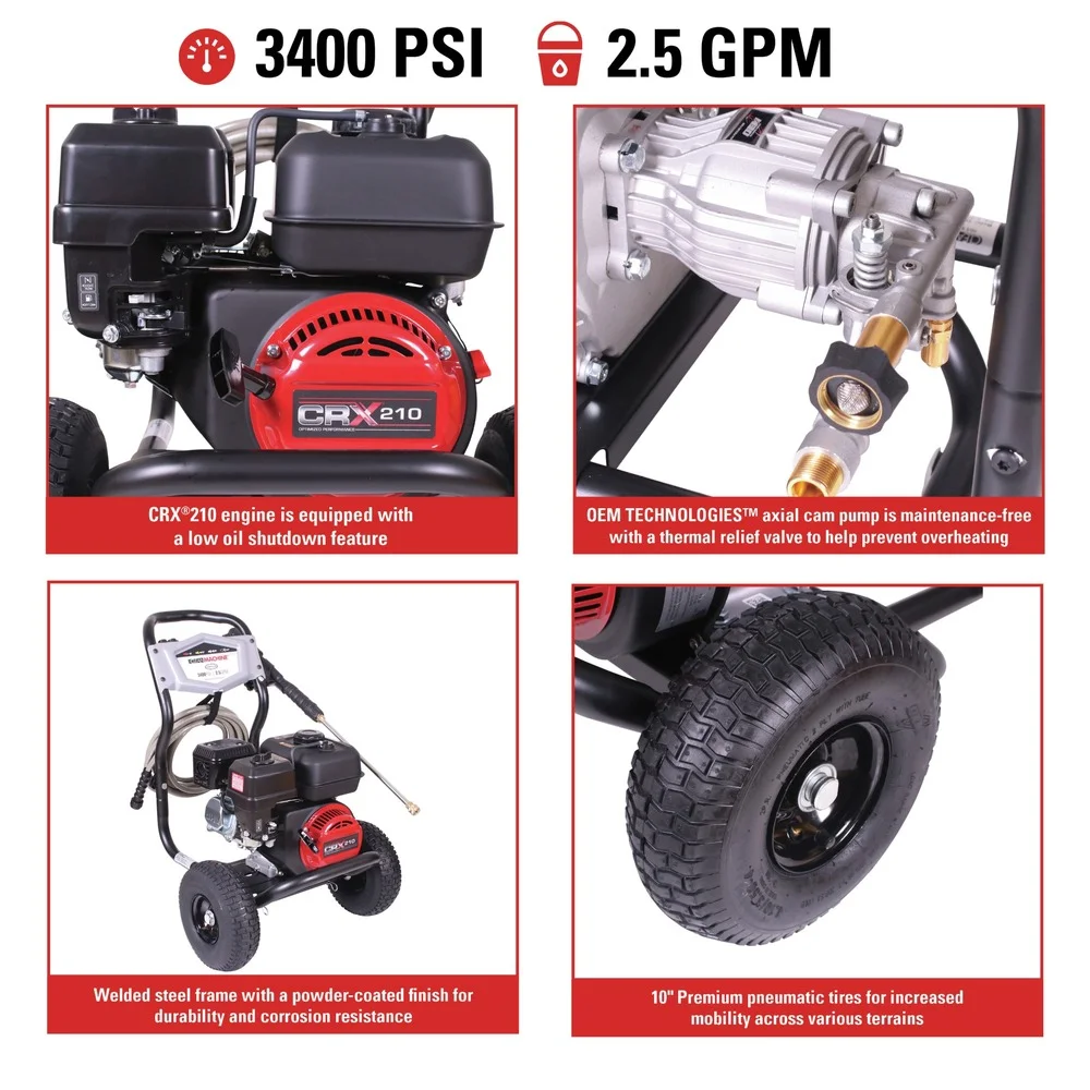 Simpson 61248 Clean Machine 2.5 GPM 3400 PSI CRX Engine Gas Pressure Washer