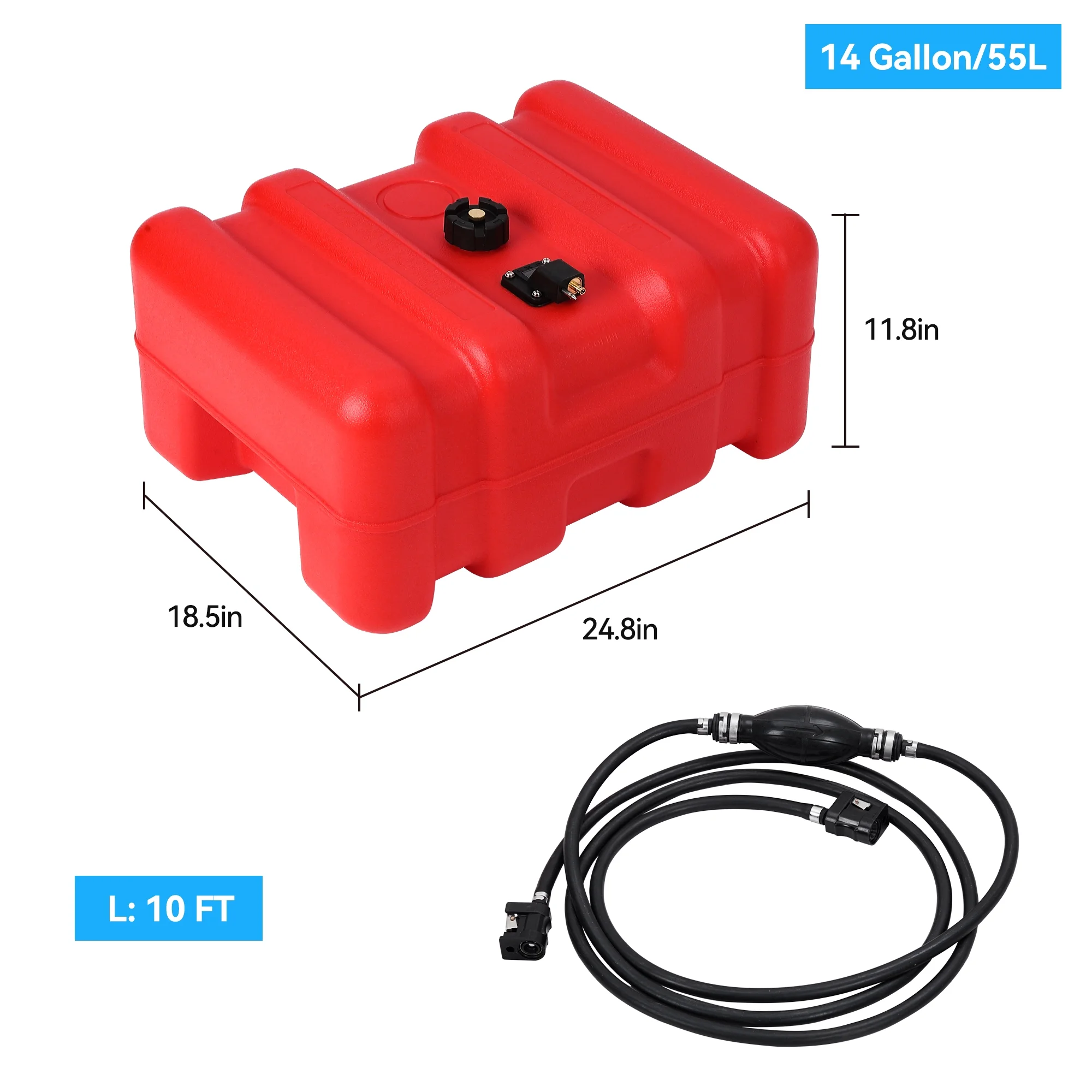 Pinypikaka Marine Fuel Tank, 14 - Gallon Outboard Marine Portable Fuel Tank with Fuel Line 55 L