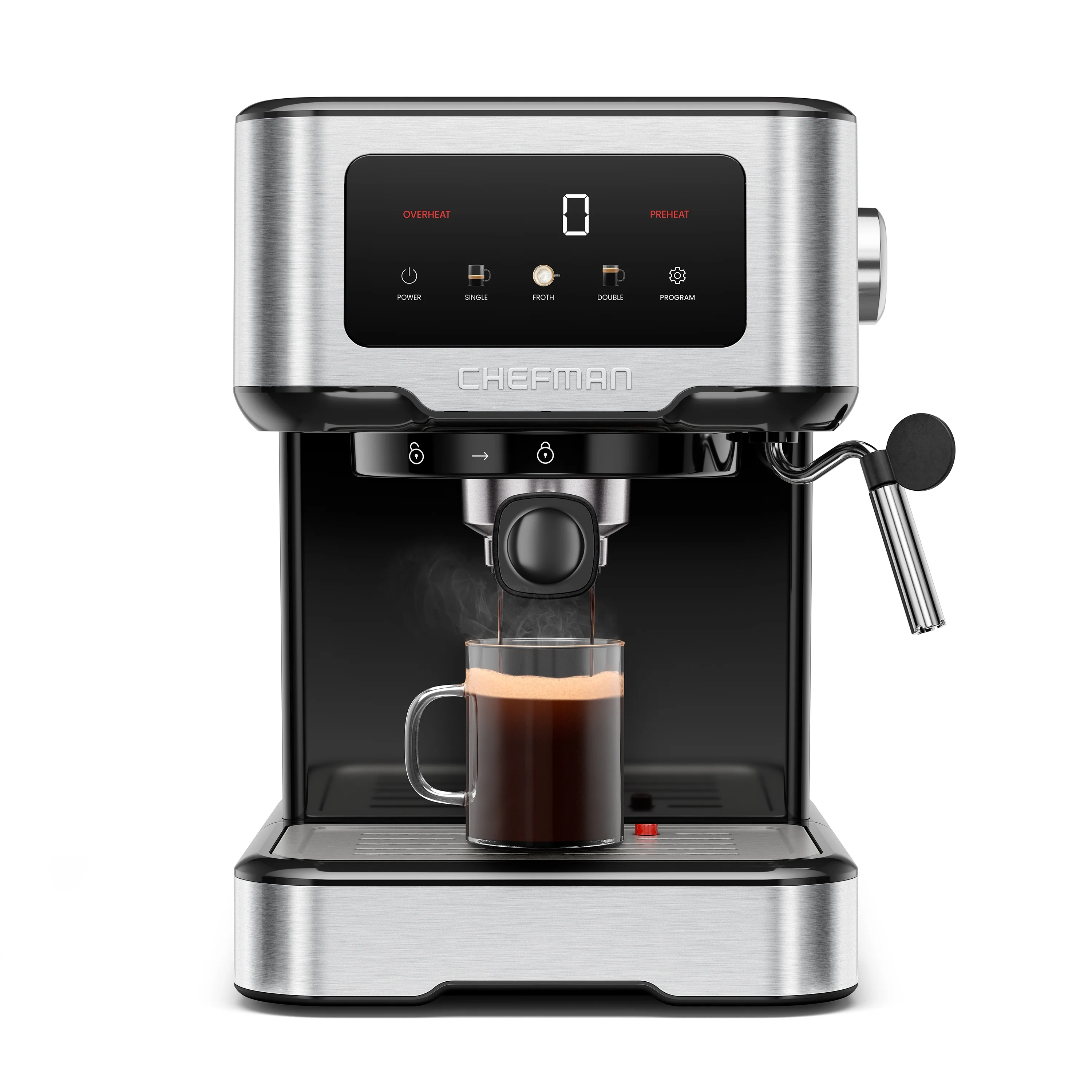 Chefman Craftbrew Espresso Machine W/ Steam Wand and Touch Controls - Stainless Steel