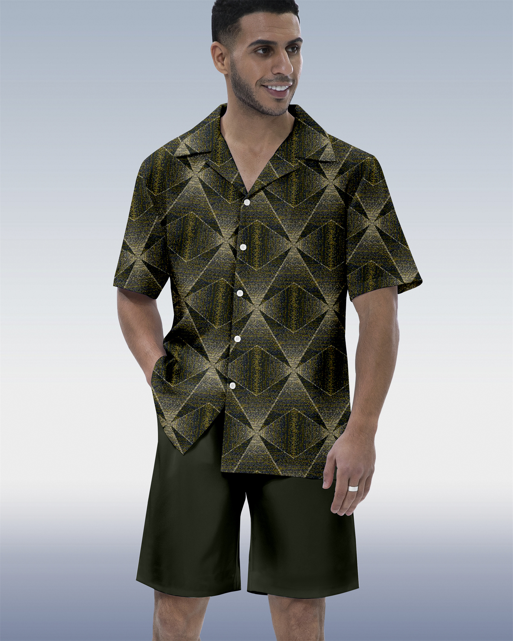 Ensemble chemise à manches courtes et col cubain pour homme, idéal pour les vacances au bowling (réf. 063)