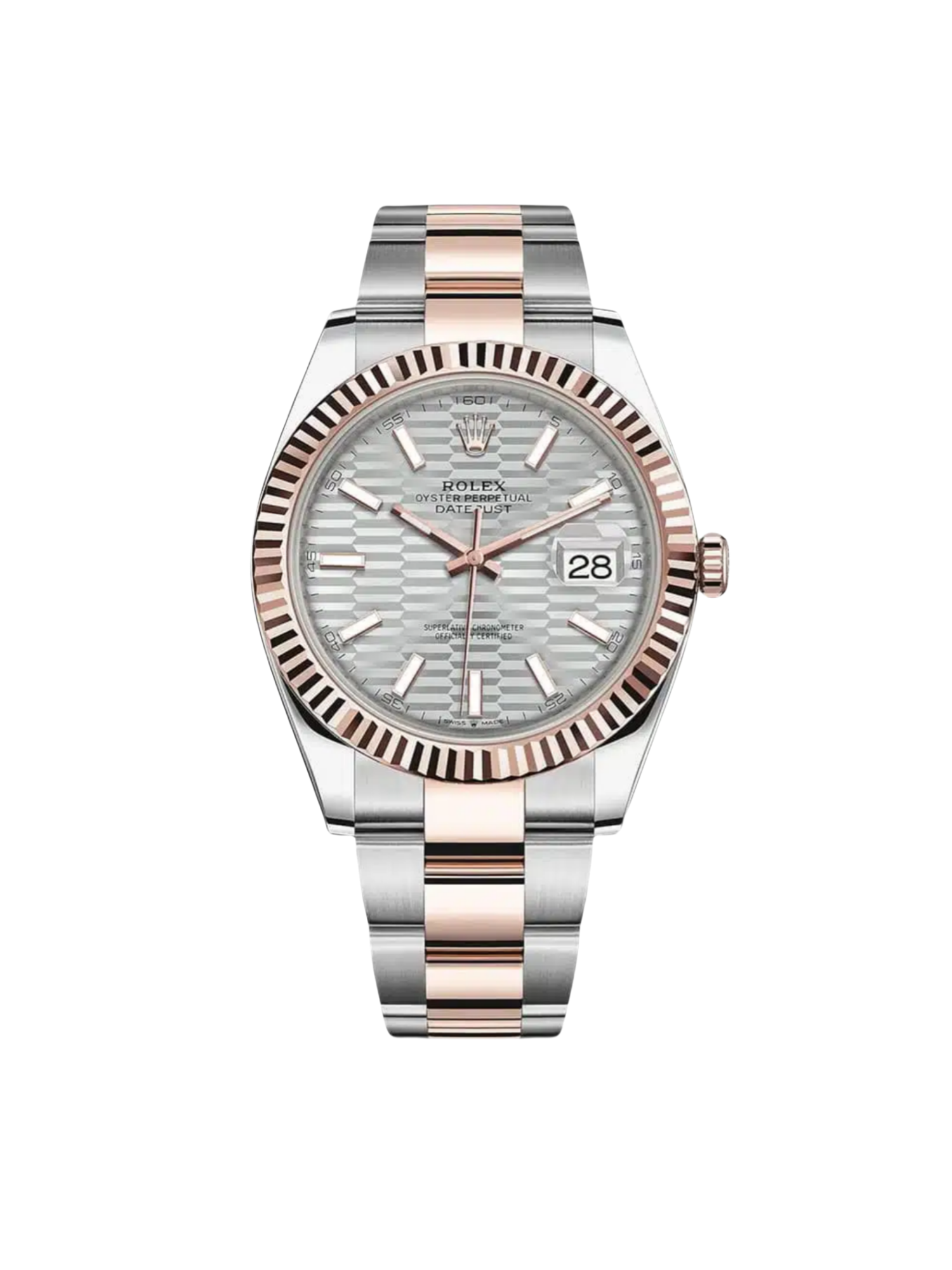【Super Clone】RLX Datejust 41mm 126331 Silver Fluted Motif Dial Two Tone Stainless Steel & 18K Rose Gold Jubilee Bracelet Men's Watch