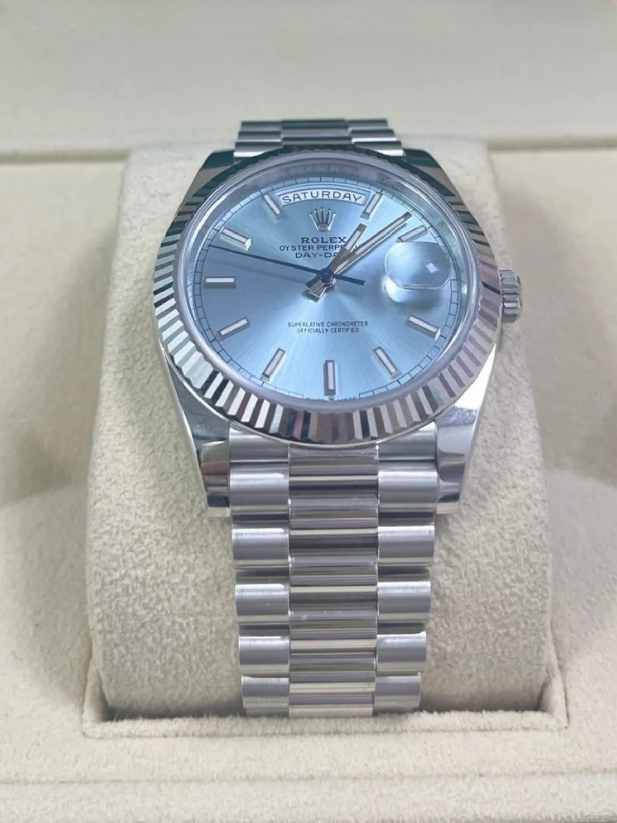 【Super Clone】RLX  Day-Date President 40mm Platinum Ice Blue Index Dial - 228236