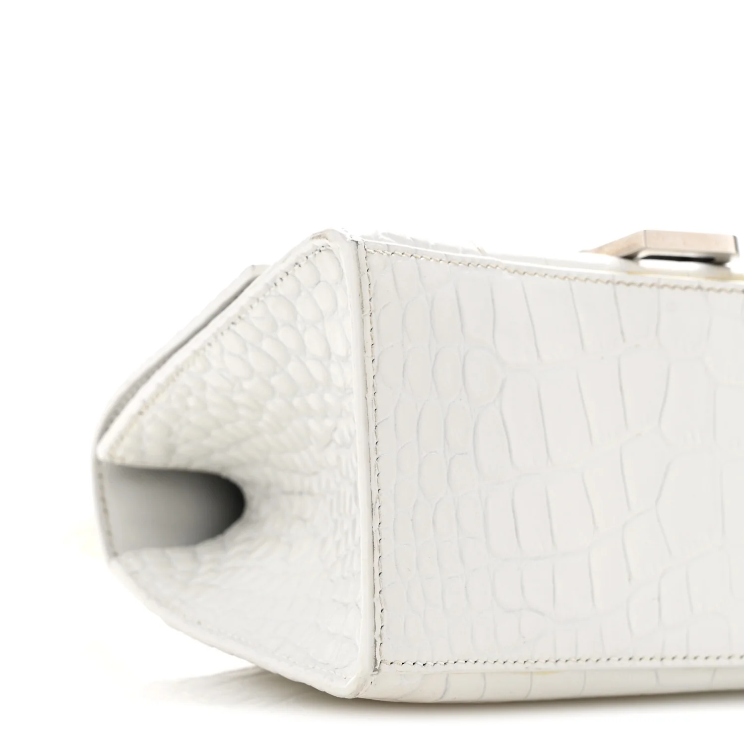 Calfskin Crocodile Embossed Small Hourglass Top Handle Bag White