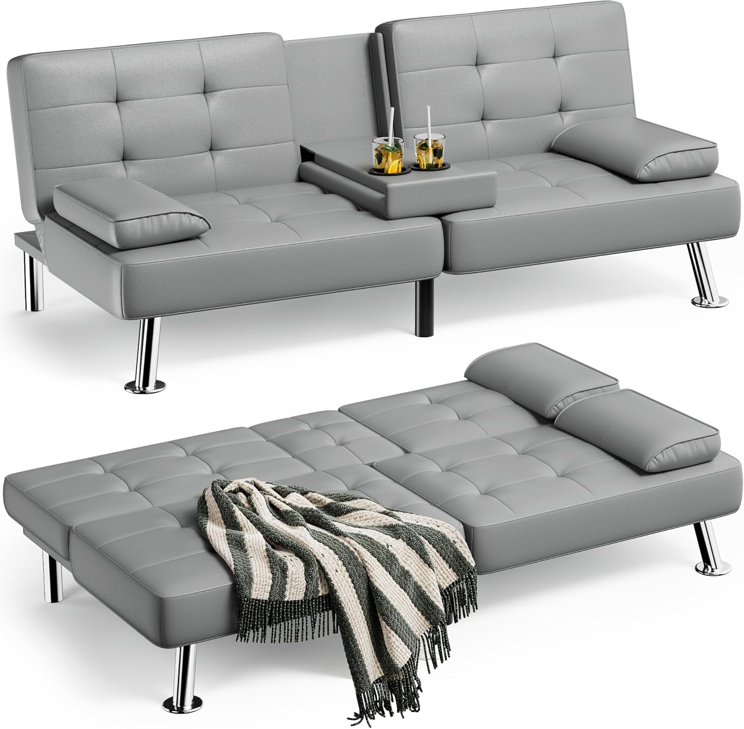 Canapé-lit futon Homall en cuir avec accoudoirs et fauteuil inclinable réglable