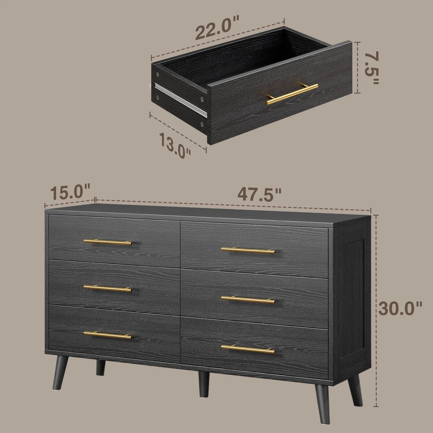 King Bedroom Furniture Set Includes One King Bed Frame, Two Nightstands and 2 Dressers for Modern Home Decor - Image 8