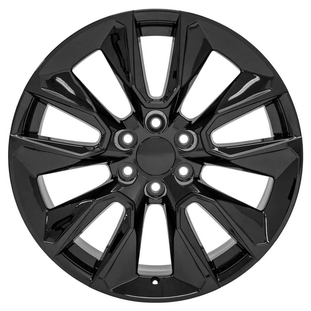 OE Wheels CV32 22 in Rims and Tires Fit Silverado 1500 Style 6x139.7 22x9 Gloss Black - Hollander 5916 - Dueler H/L Alenza 285/45 - 22 (Set of 4)