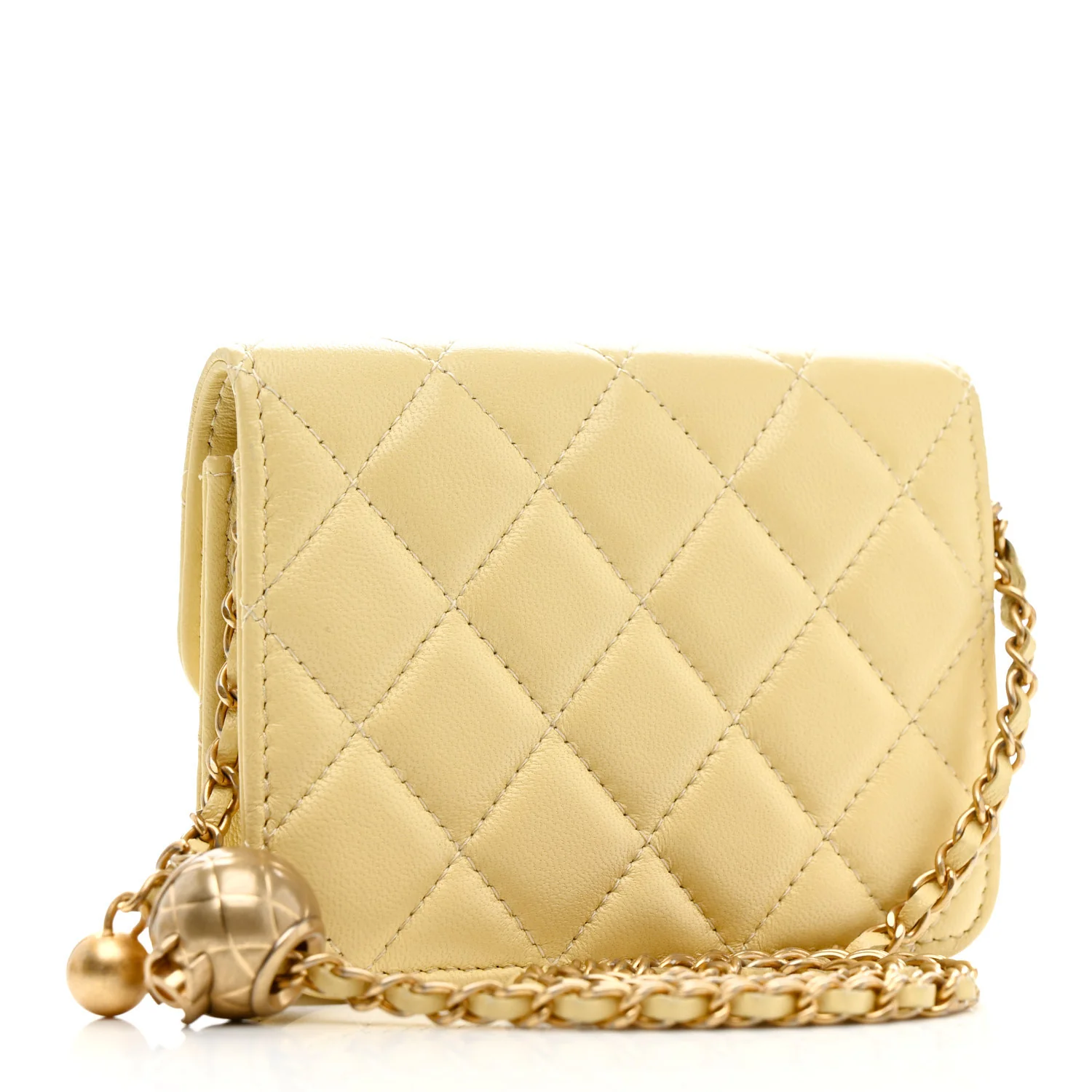 Lambskin Quilted Pearl Crush Clutch With Chain Yellow