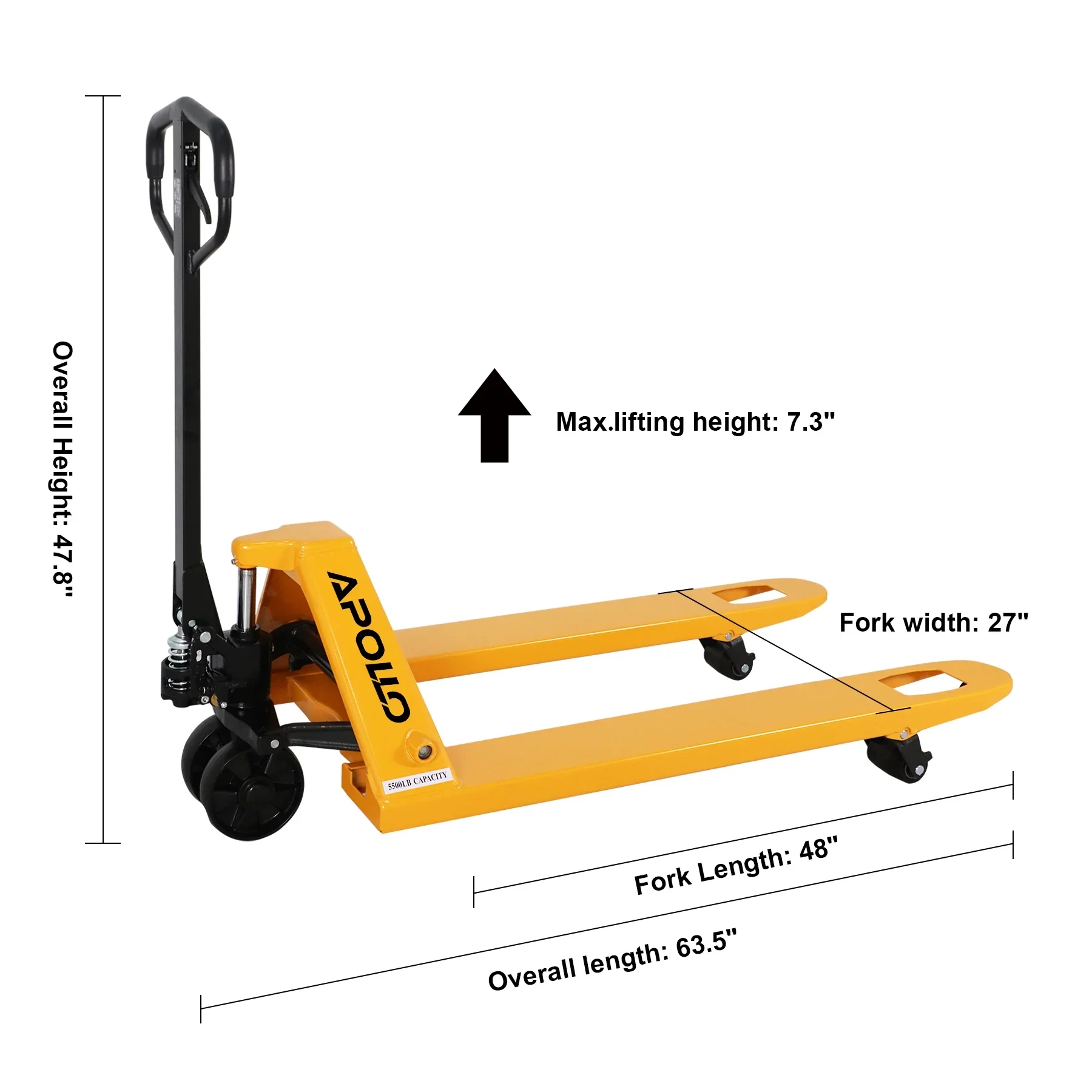 APOLLOLIFT Heavy Duty 5500lbs with 48X27 Fork, Hydraulic Manual Pallet Jack Truck W/ Nylon Wheels